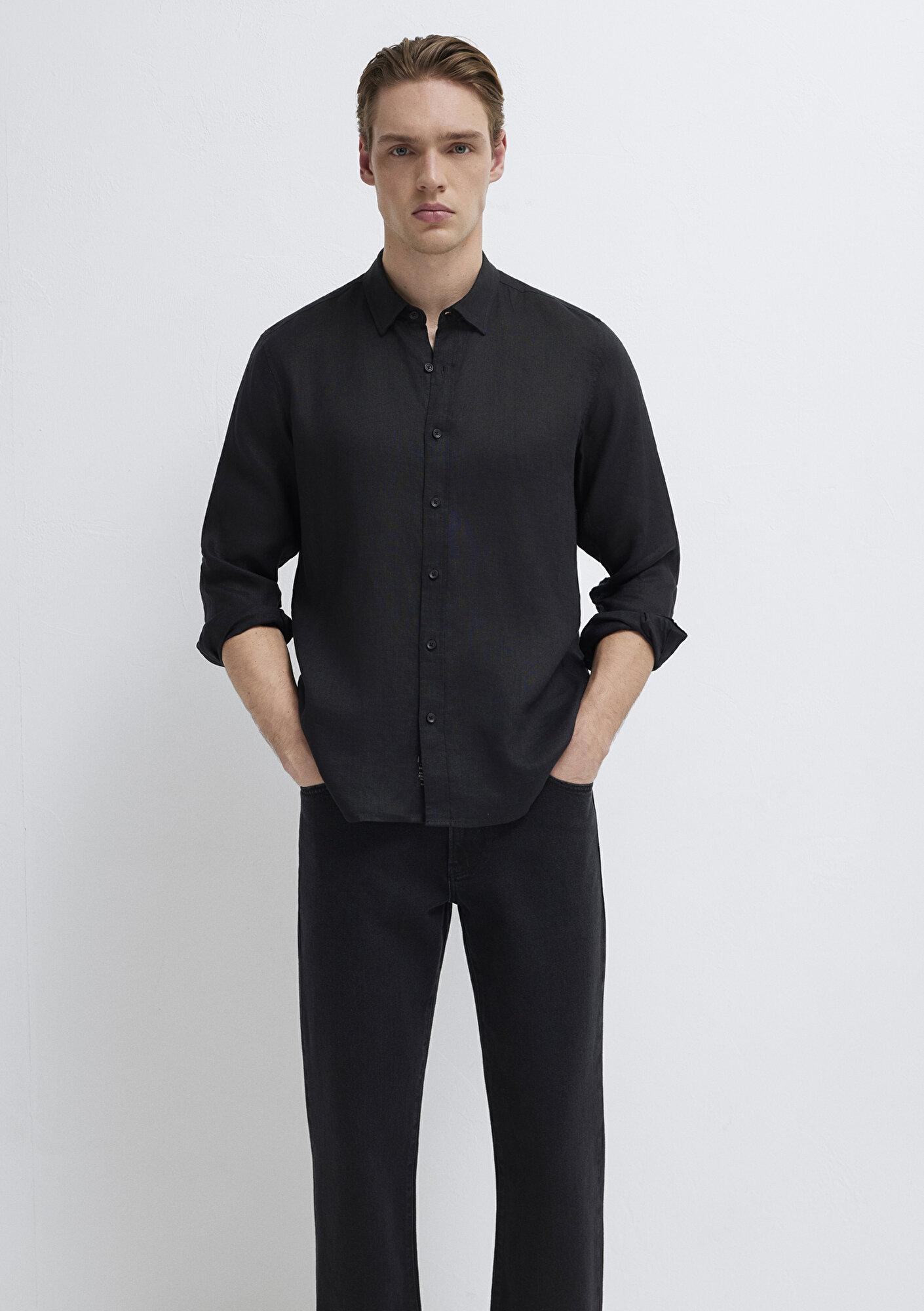 Mavi Mavi Black Siyah Keten Gömlek Regular Fit / Normal Kesim 0211909-900