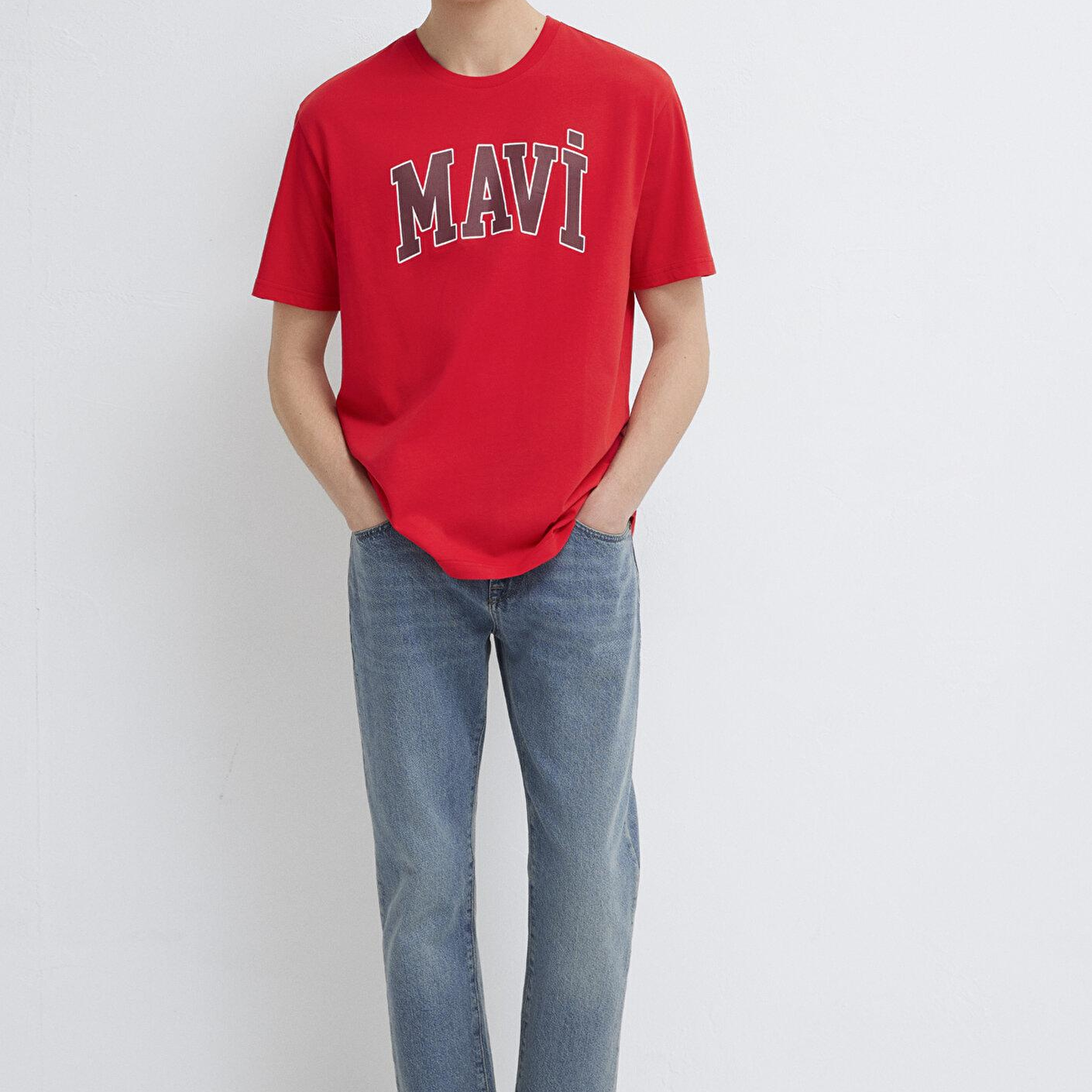 Mavi Mavi Logo Baskılı Kırmızı Tişört Loose Fit / Bol Rahat Kesim 0611711-70467