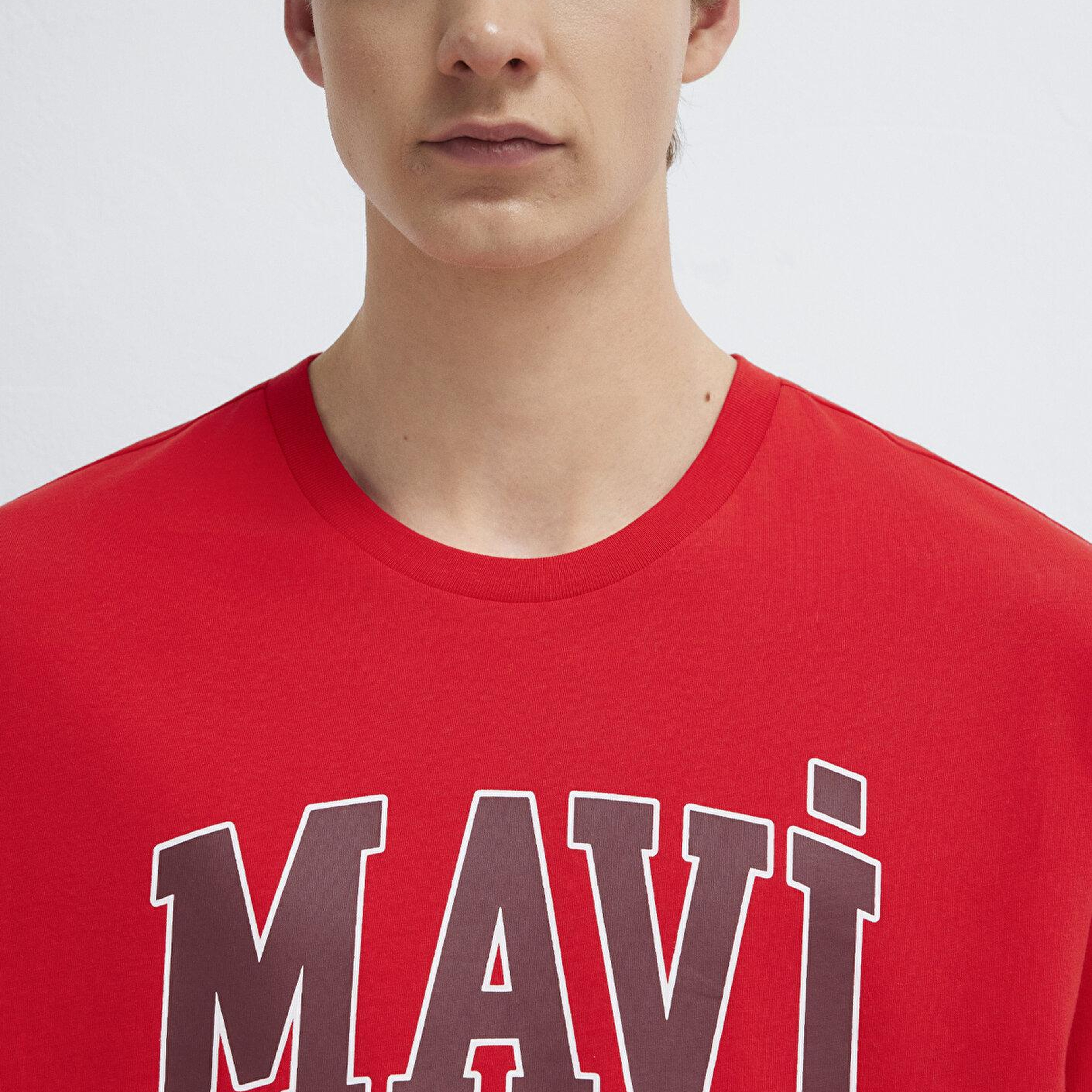 Mavi Mavi Logo Baskılı Kırmızı Tişört Loose Fit / Bol Rahat Kesim 0611711-70467
