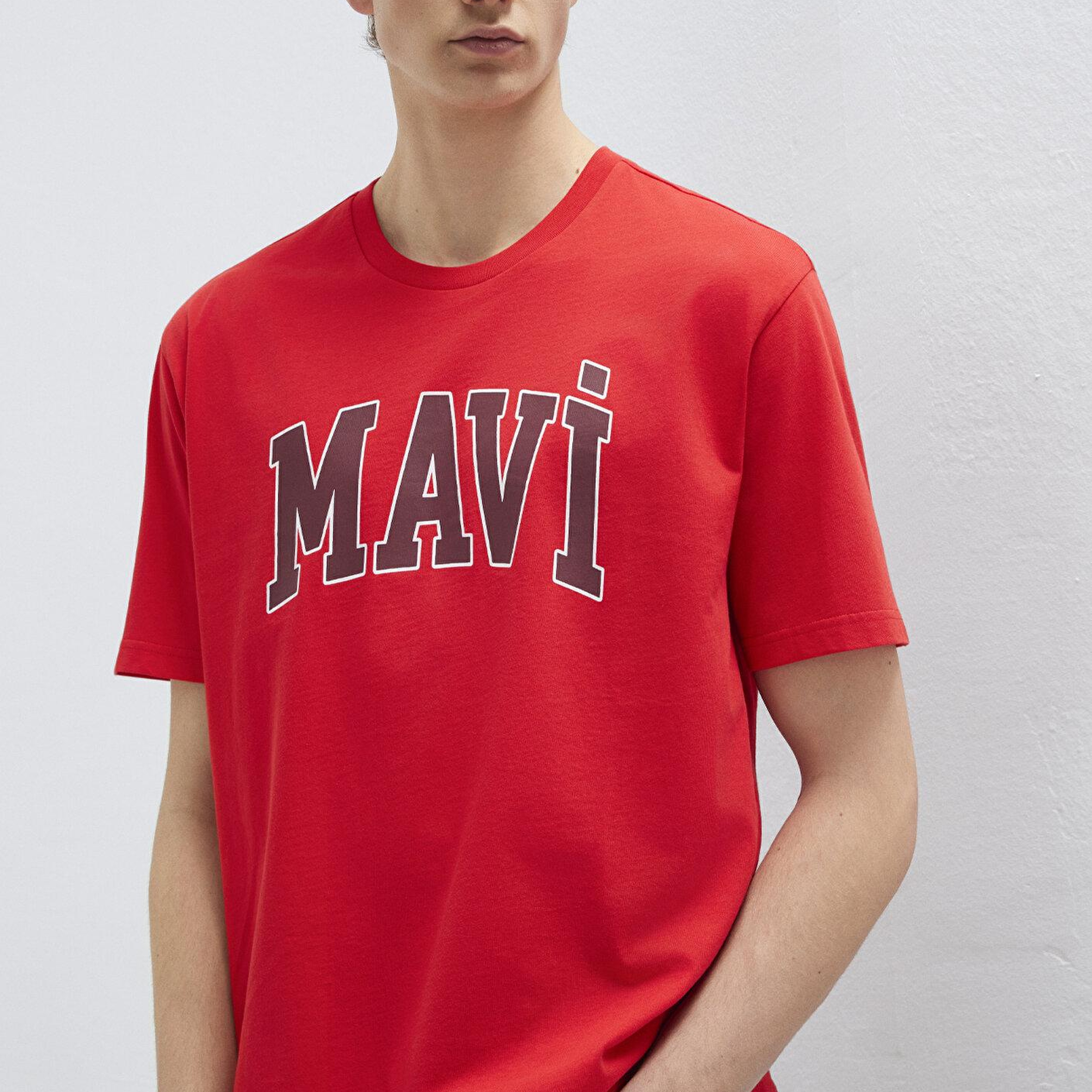 Mavi Mavi Logo Baskılı Kırmızı Tişört Loose Fit / Bol Rahat Kesim 0611711-70467