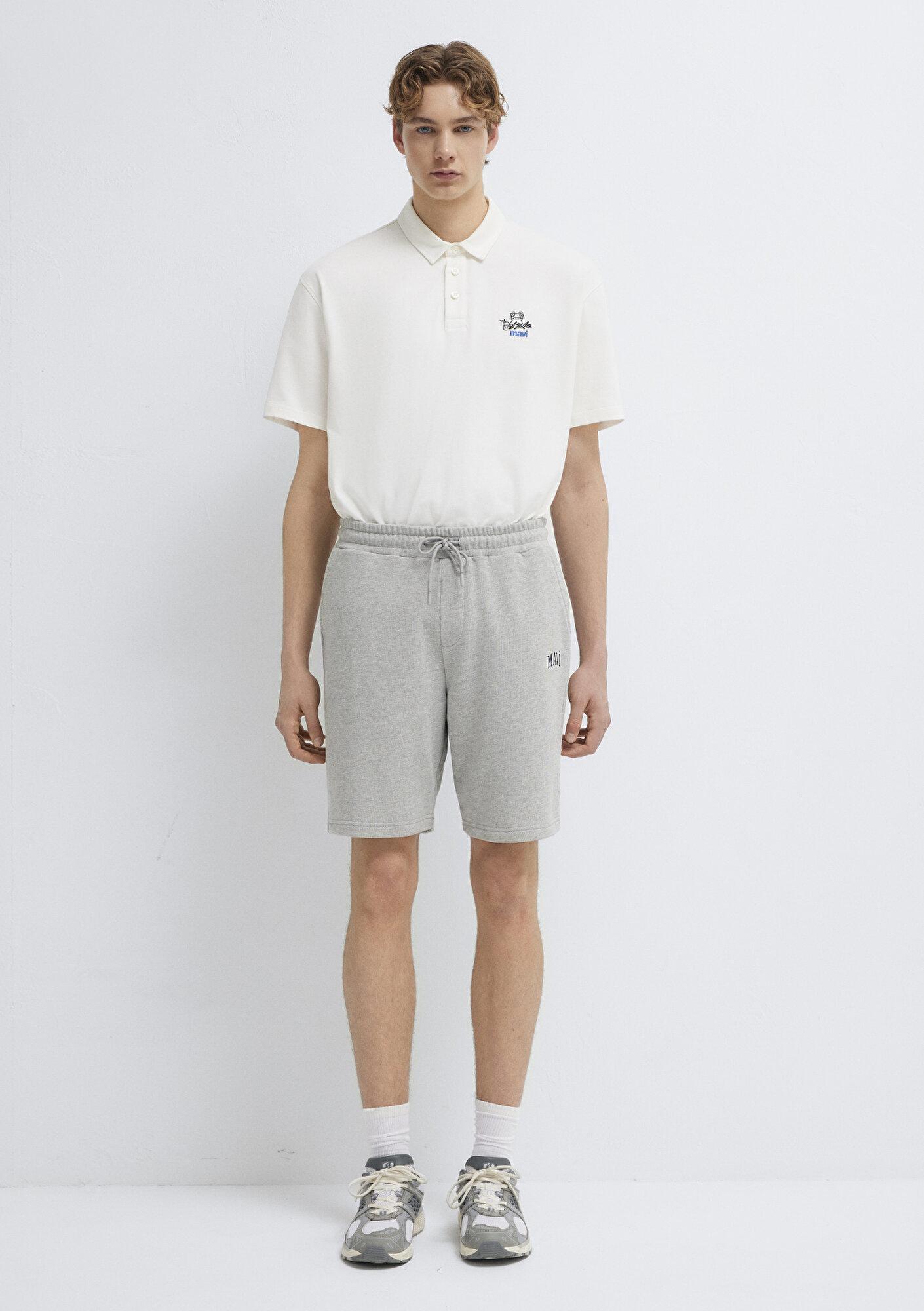 Mavi Mavi Logo Baskılı Gri Şort 0410224-80018