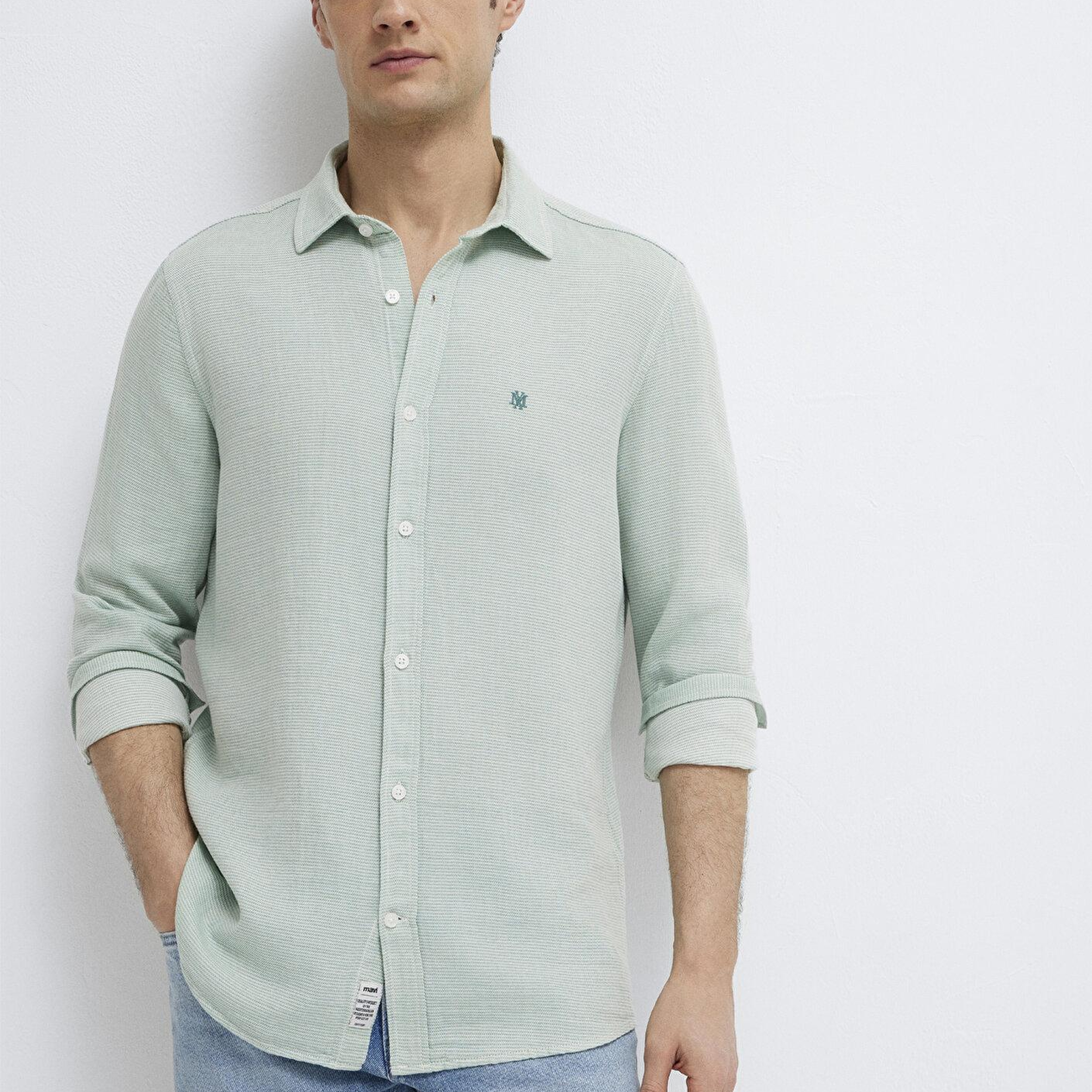 Mavi Mühür Logo Nakışlı Yeşil Gömlek Slim Fit / Dar Kesim 0211899-71909