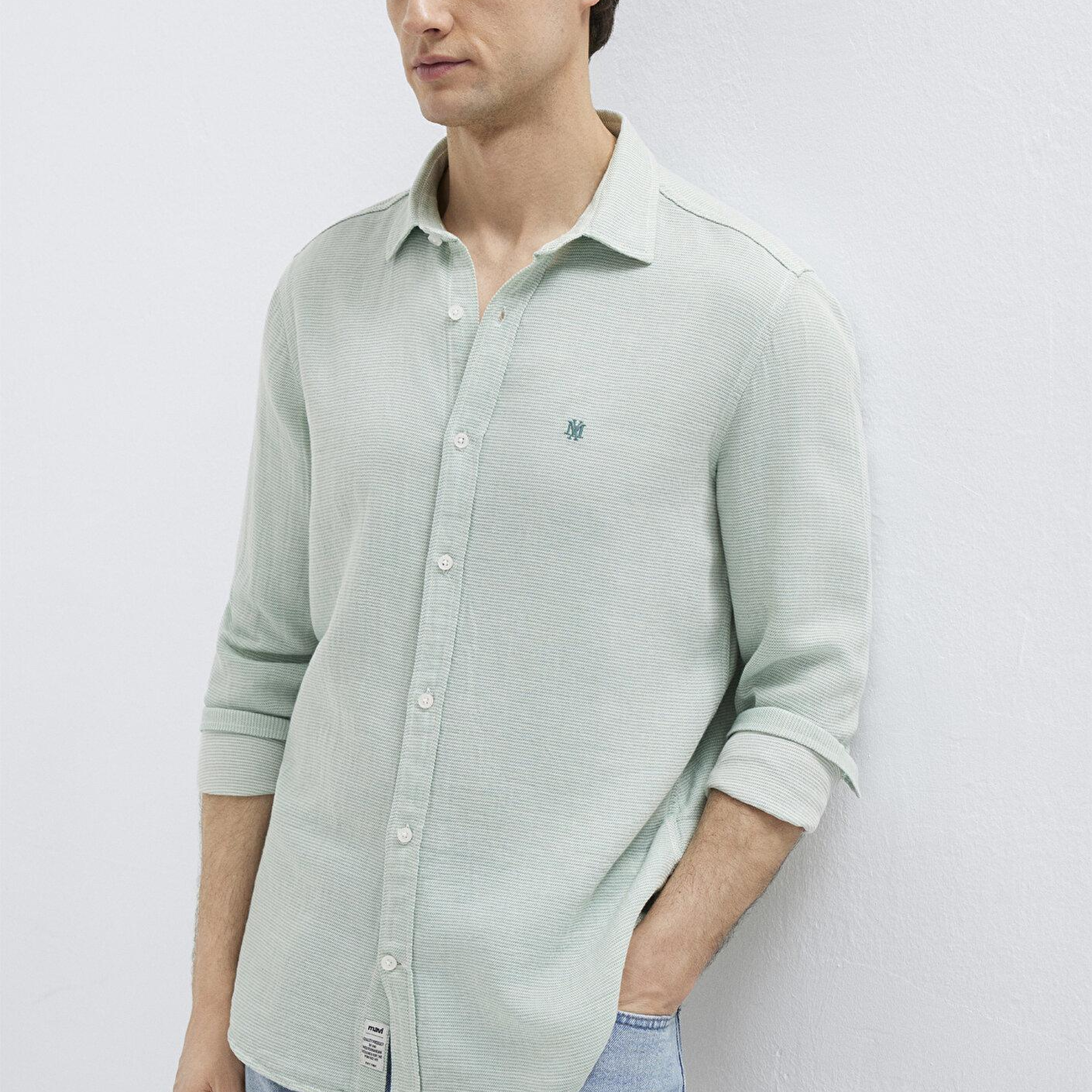 Mavi Mühür Logo Nakışlı Yeşil Gömlek Slim Fit / Dar Kesim 0211899-71909
