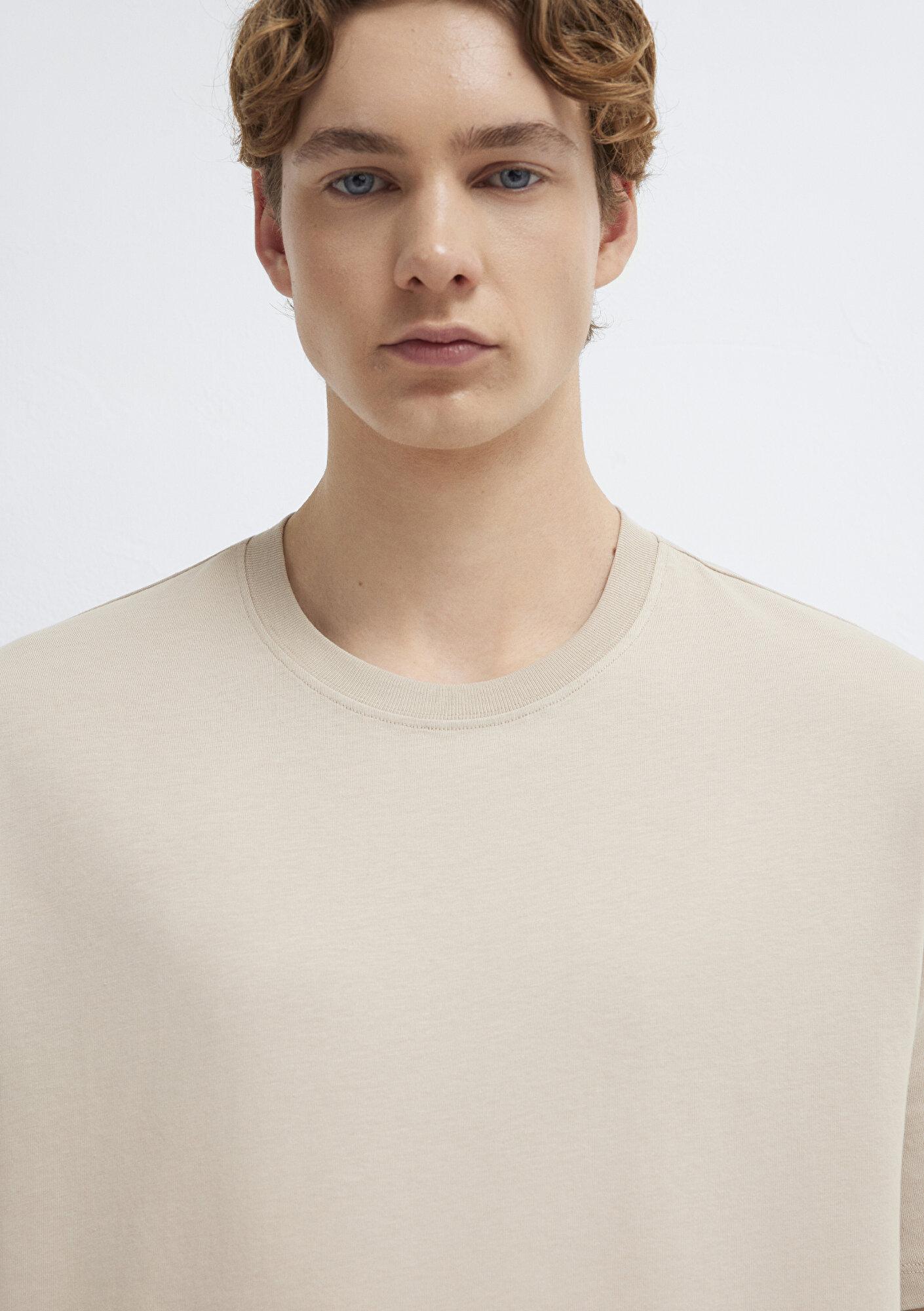 Mavi Bej Basic Tişört Loose Fit / Bol Rahat Kesim 066249-70004