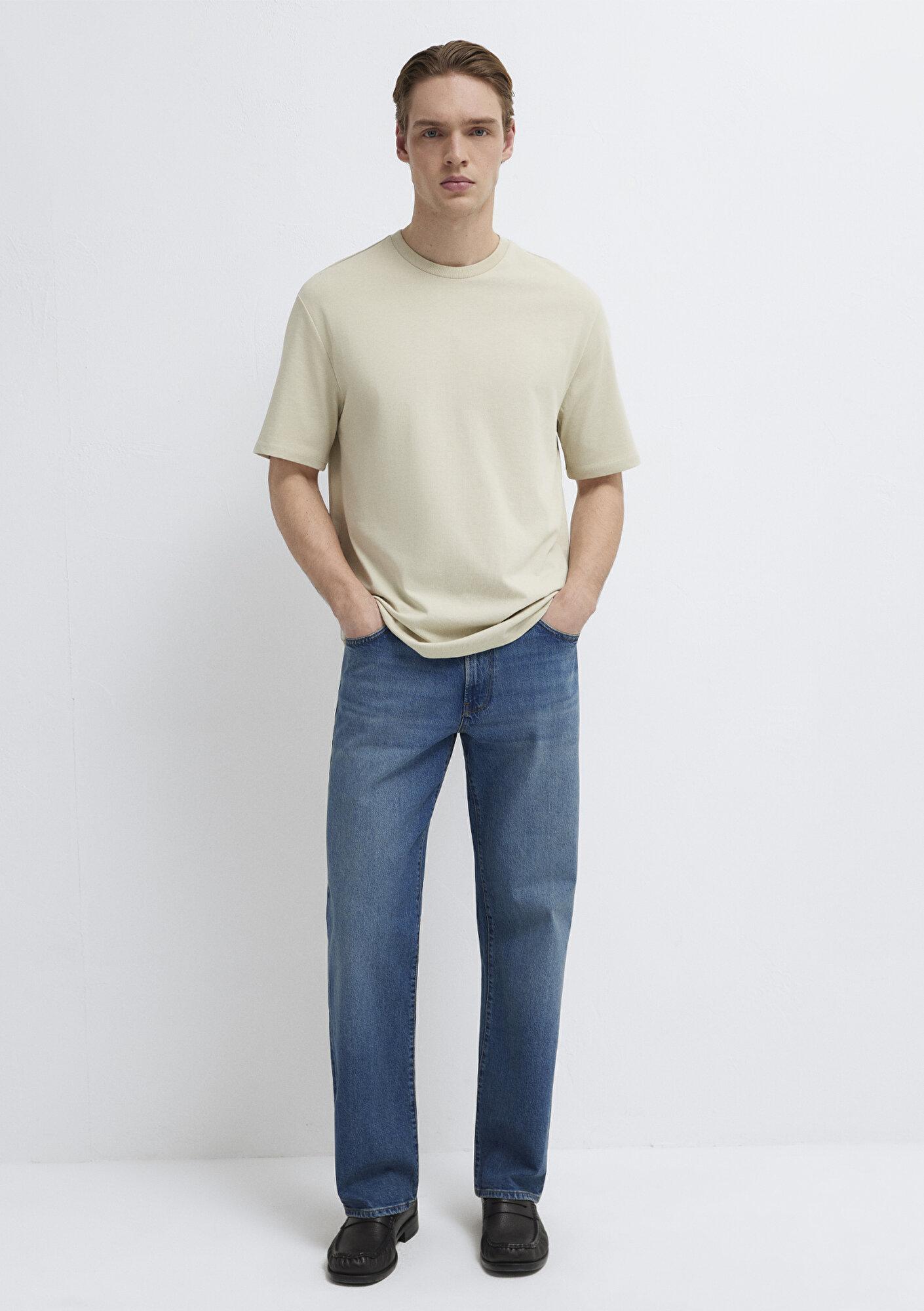 Mavi Bej Basic Tişört Loose Fit / Bol Rahat Kesim 0611924-70322