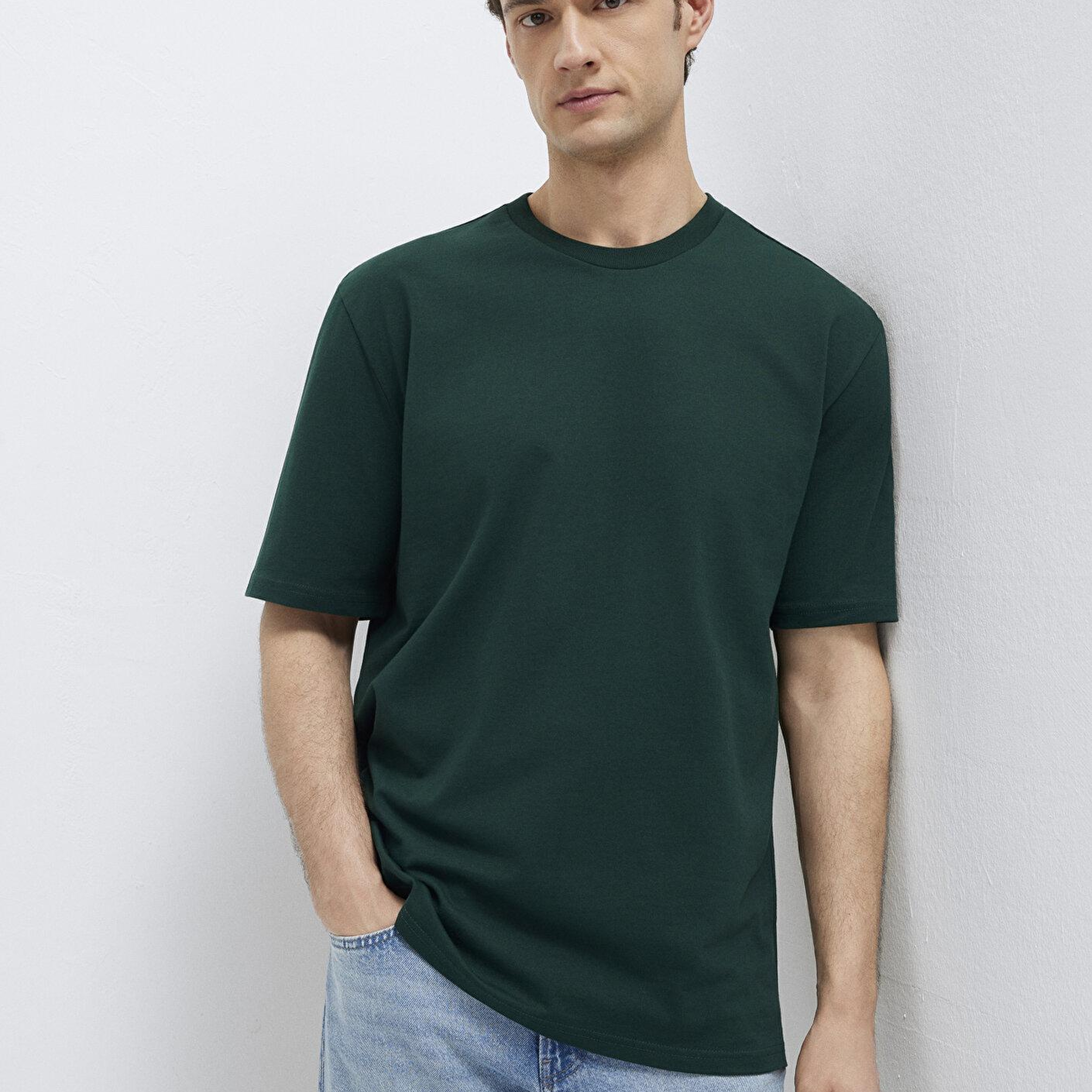Mavi Yeşil Basic Tişört Loose Fit / Bol Rahat Kesim 0611924-85173
