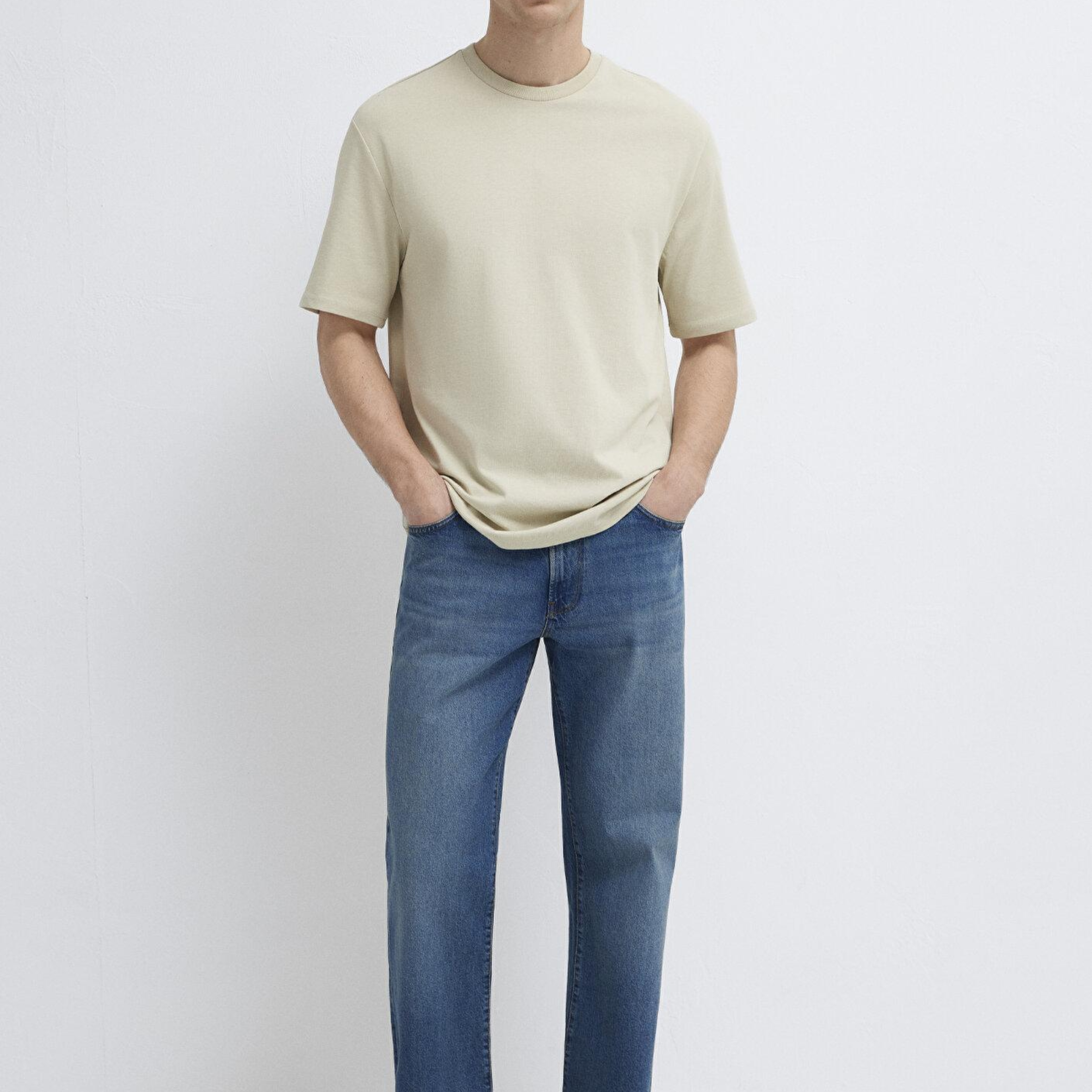 Mavi Bej Basic Tişört Loose Fit / Bol Rahat Kesim 0611924-70322