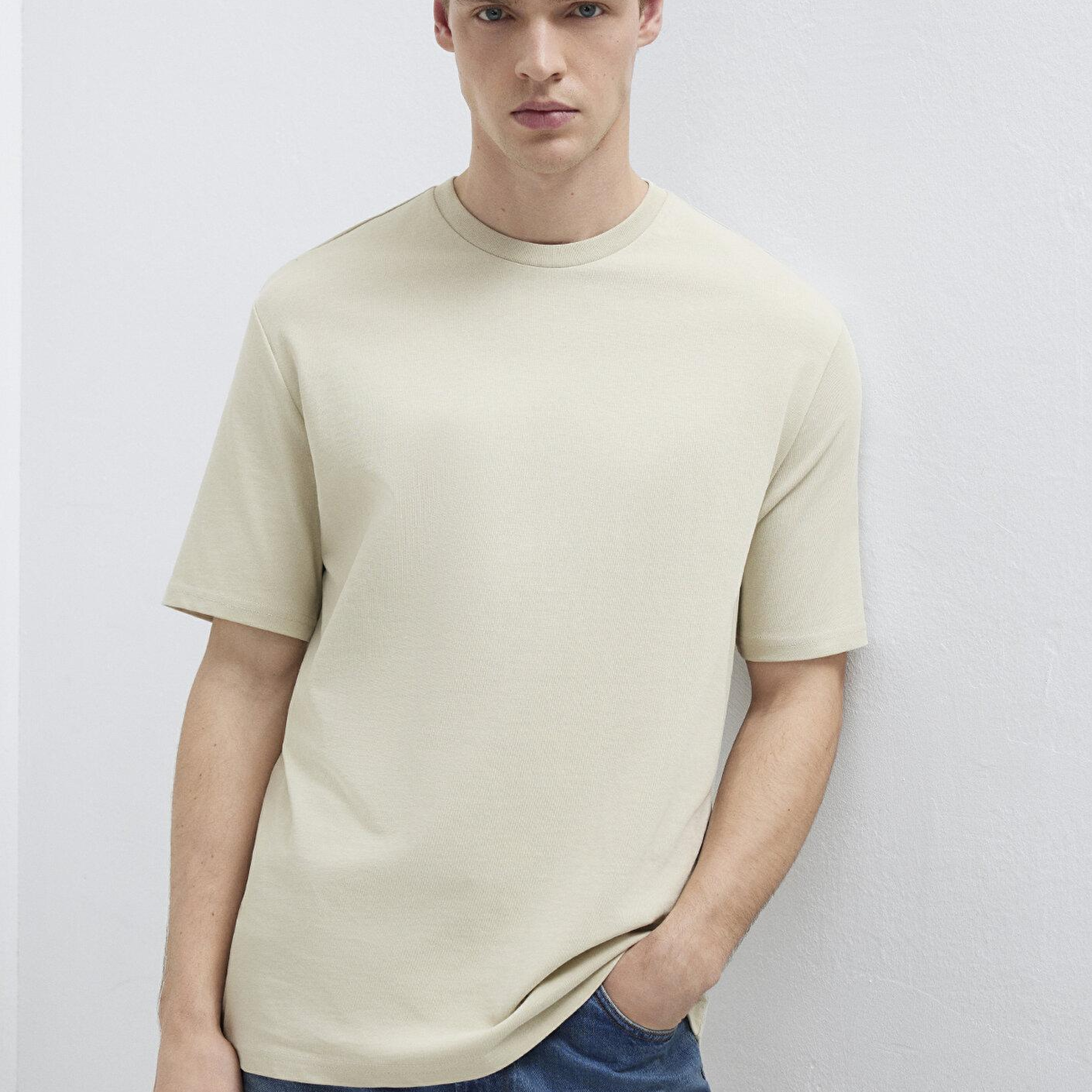 Mavi Bej Basic Tişört Loose Fit / Bol Rahat Kesim 0611924-70322