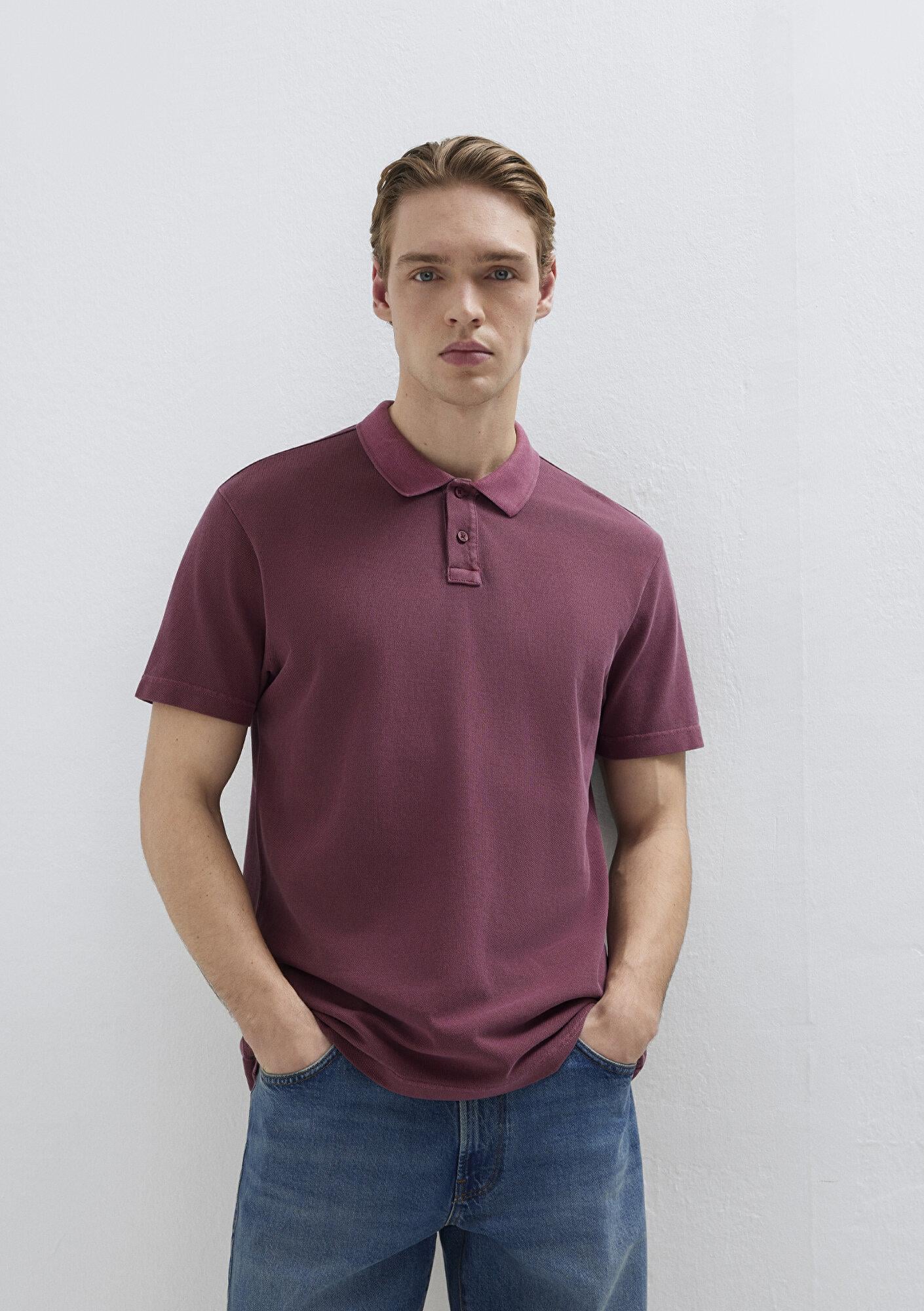 Mavi Bordo Polo Tişört Loose Fit / Bol Rahat Kesim 0613311-70426
