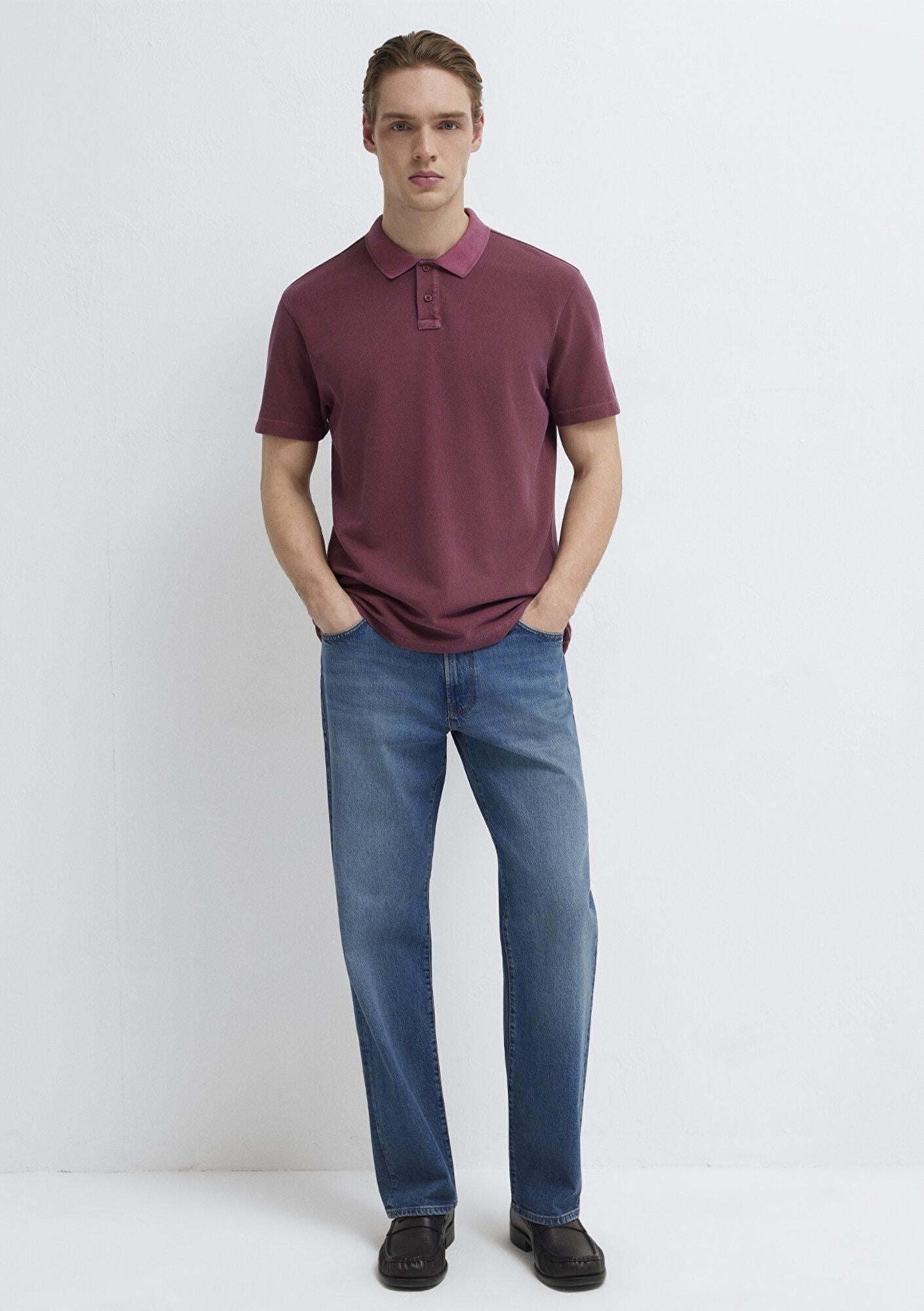 Mavi Bordo Polo Tişört Loose Fit / Bol Rahat Kesim 0613311-70426