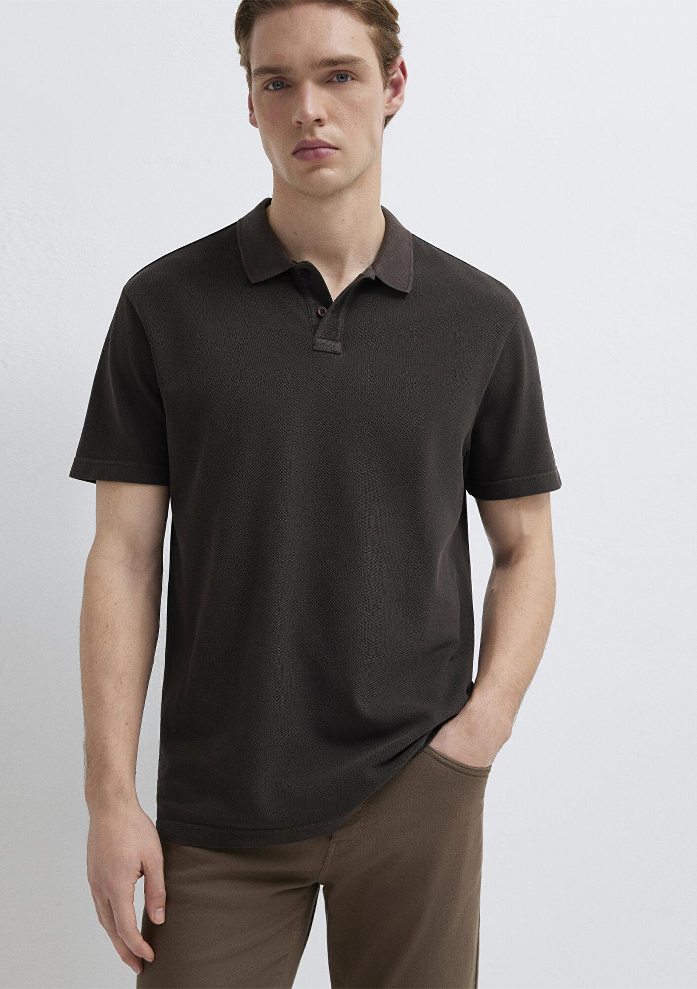 Mavi Kahverengi Polo Tişört Loose Fit / Bol Rahat Kesim 0613311-70219