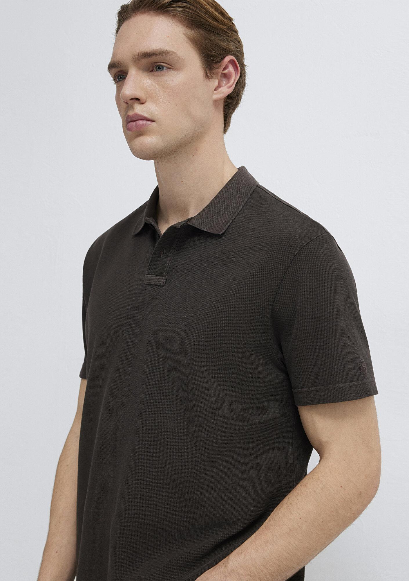 Mavi Kahverengi Polo Tişört Loose Fit / Bol Rahat Kesim 0613311-70219