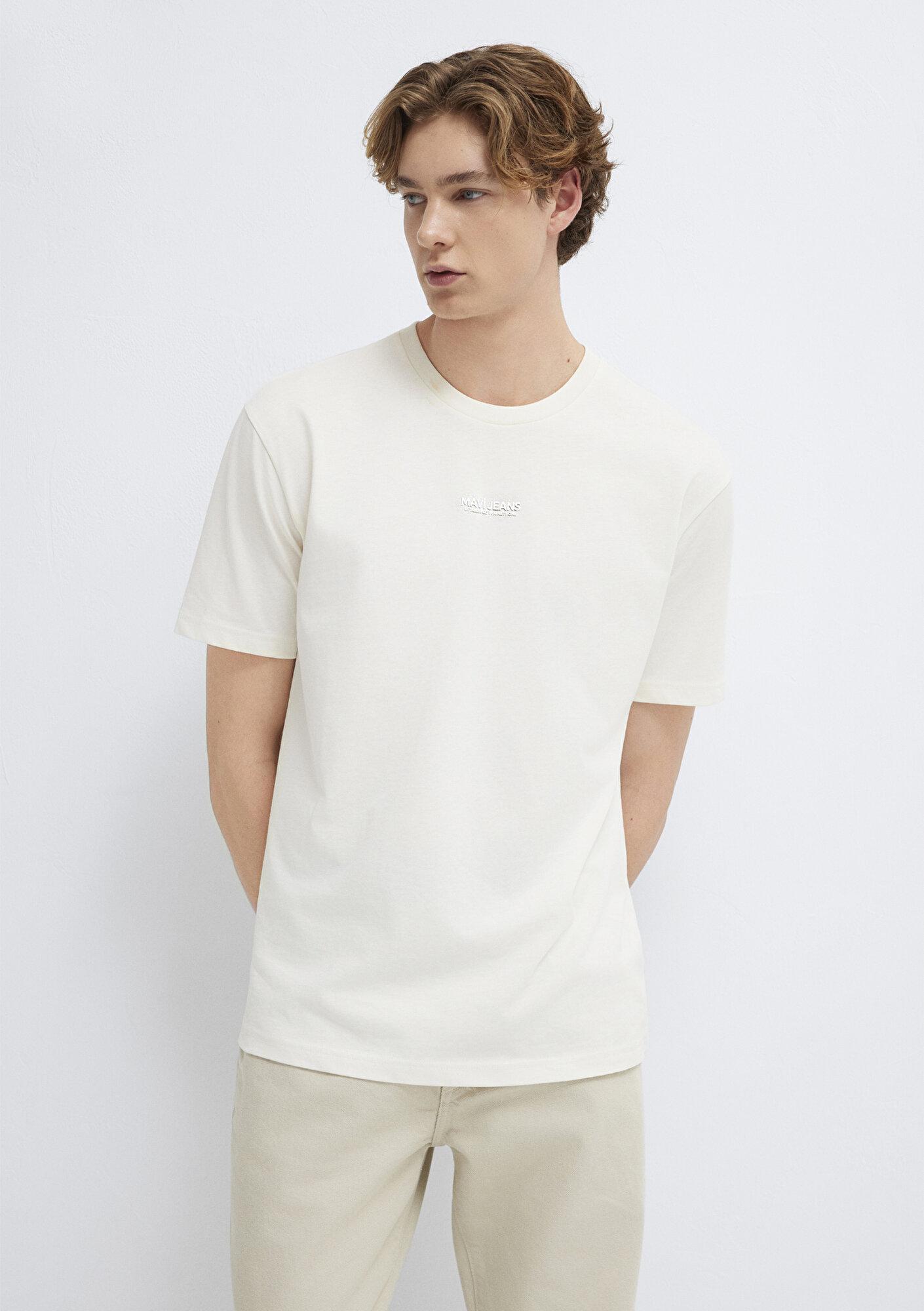 Mavi Mavi Jeans Baskılı Ekru Tişört Loose Fit / Bol Rahat Kesim 0613348-80194