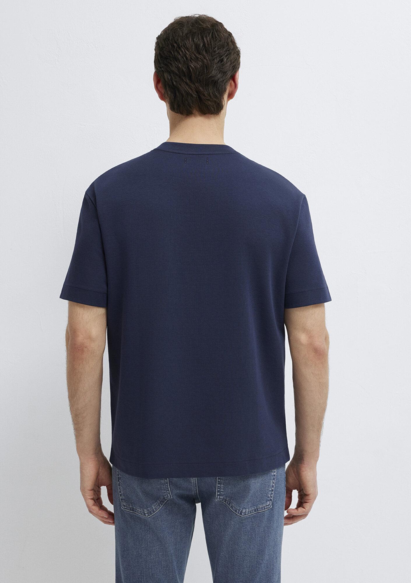 Mavi Cepli Lacivert Basic Tişört Loose Fit / Bol Rahat Kesim 0613339-86623