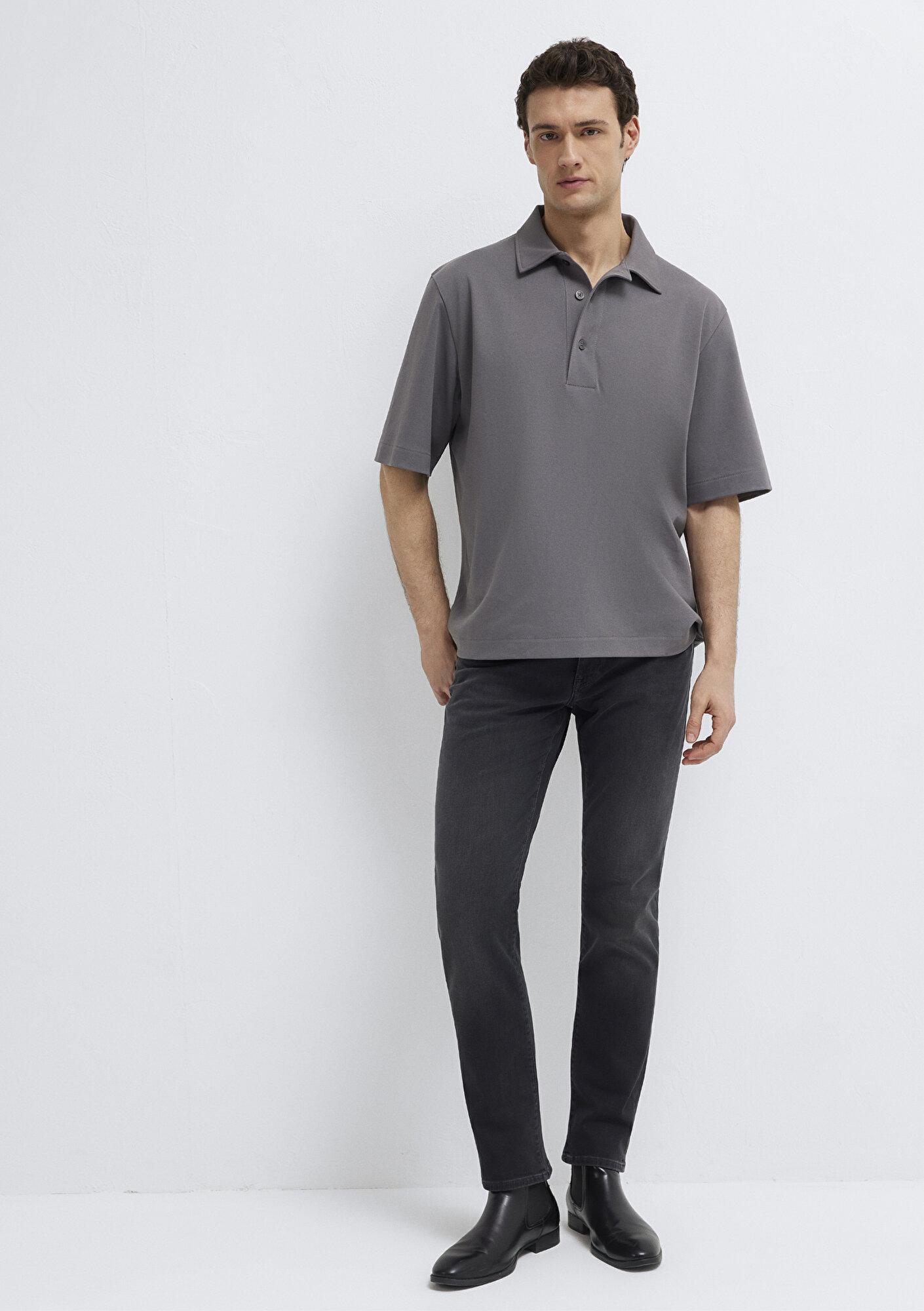 Mavi Antrasit Polo Tişört Loose Fit / Bol Rahat Kesim 0613344-90721