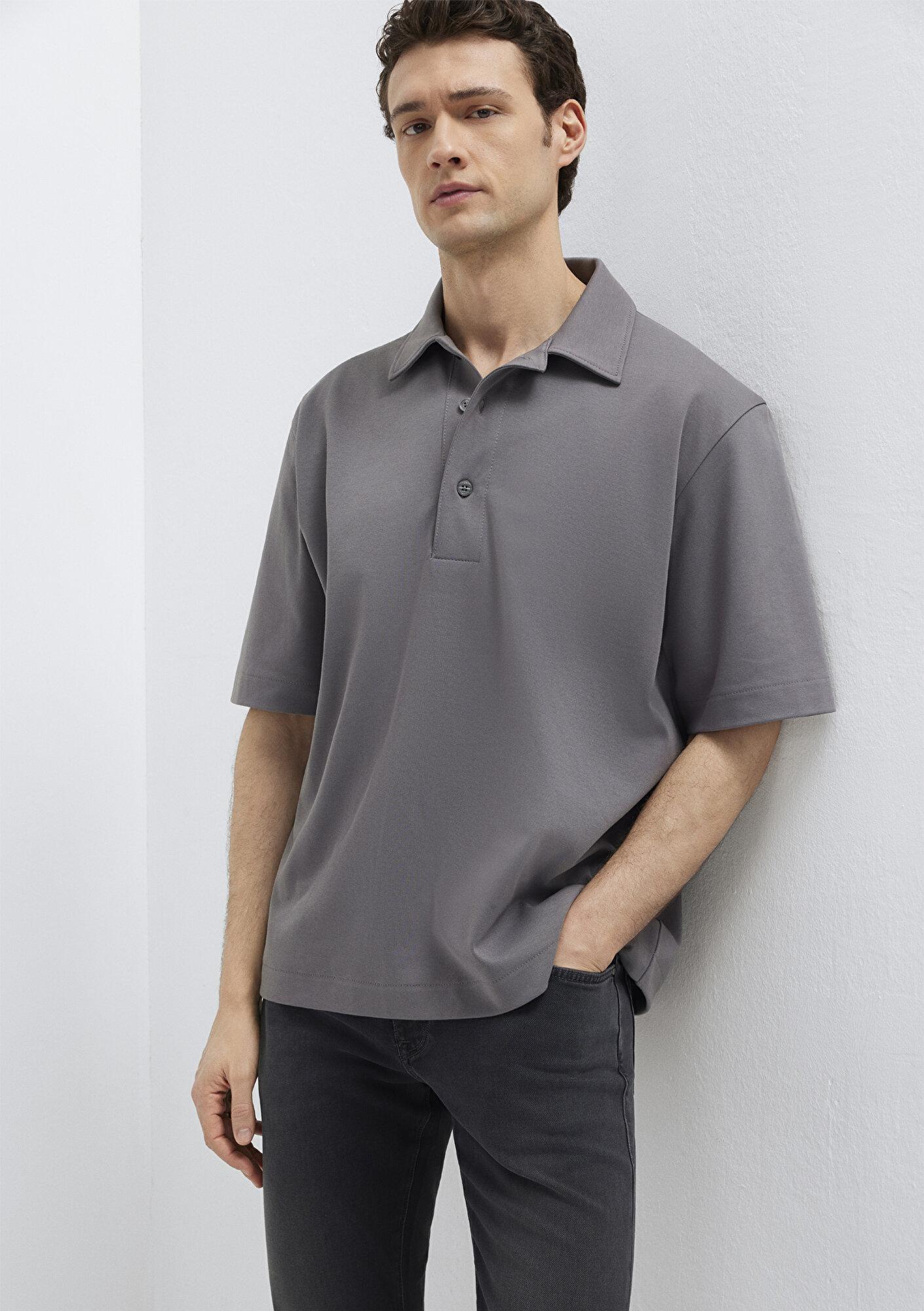 Mavi Antrasit Polo Tişört Loose Fit / Bol Rahat Kesim 0613344-90721