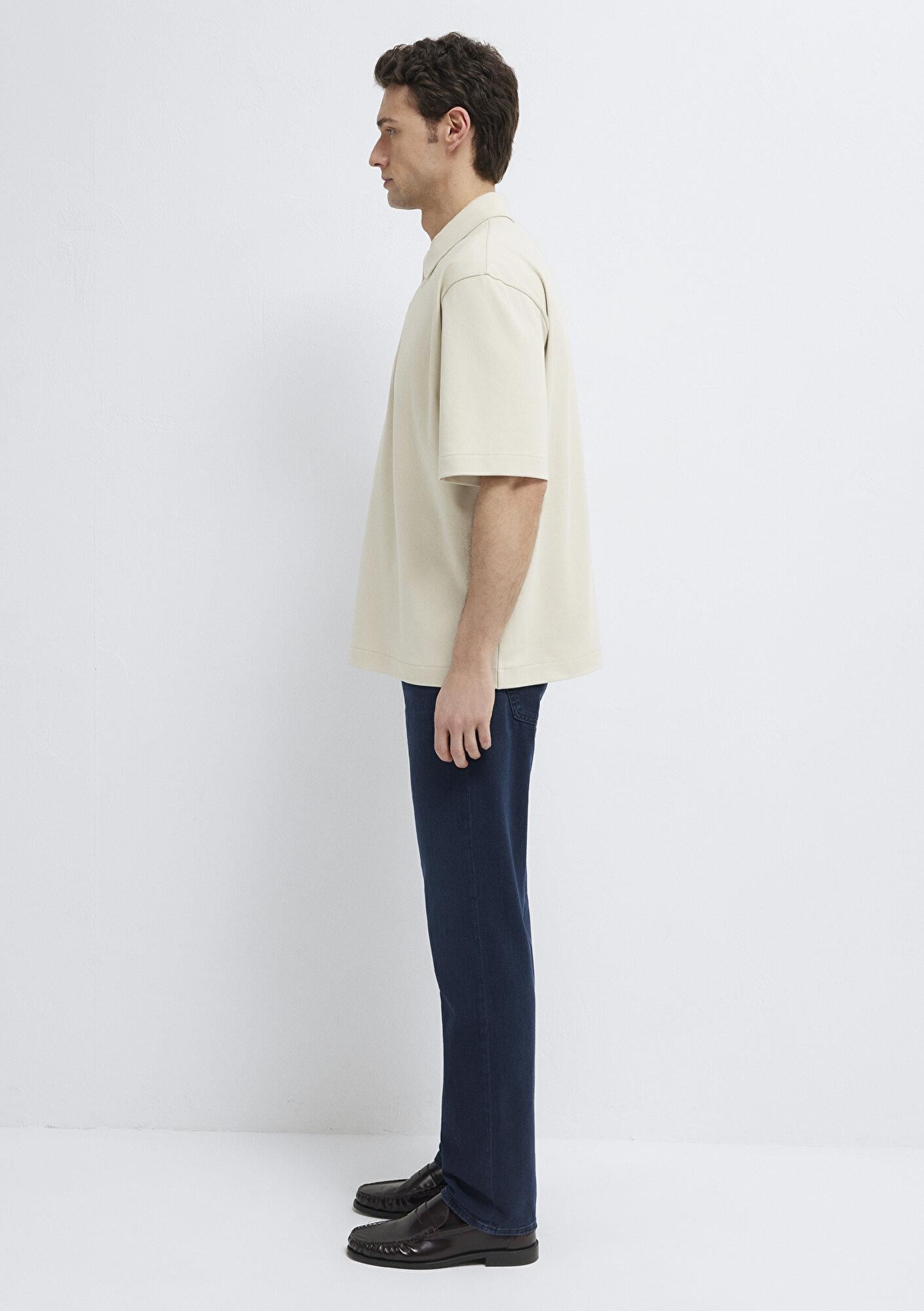 Mavi Bej Polo Tişört Loose Fit / Bol Rahat Kesim 0613344-70144