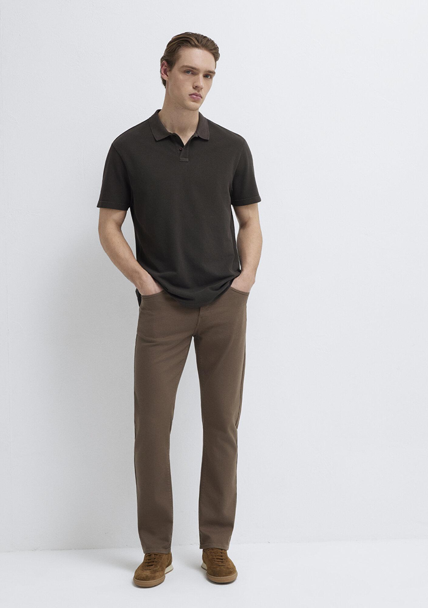 Mavi Kahverengi Polo Tişört Loose Fit / Bol Rahat Kesim 0613311-70219