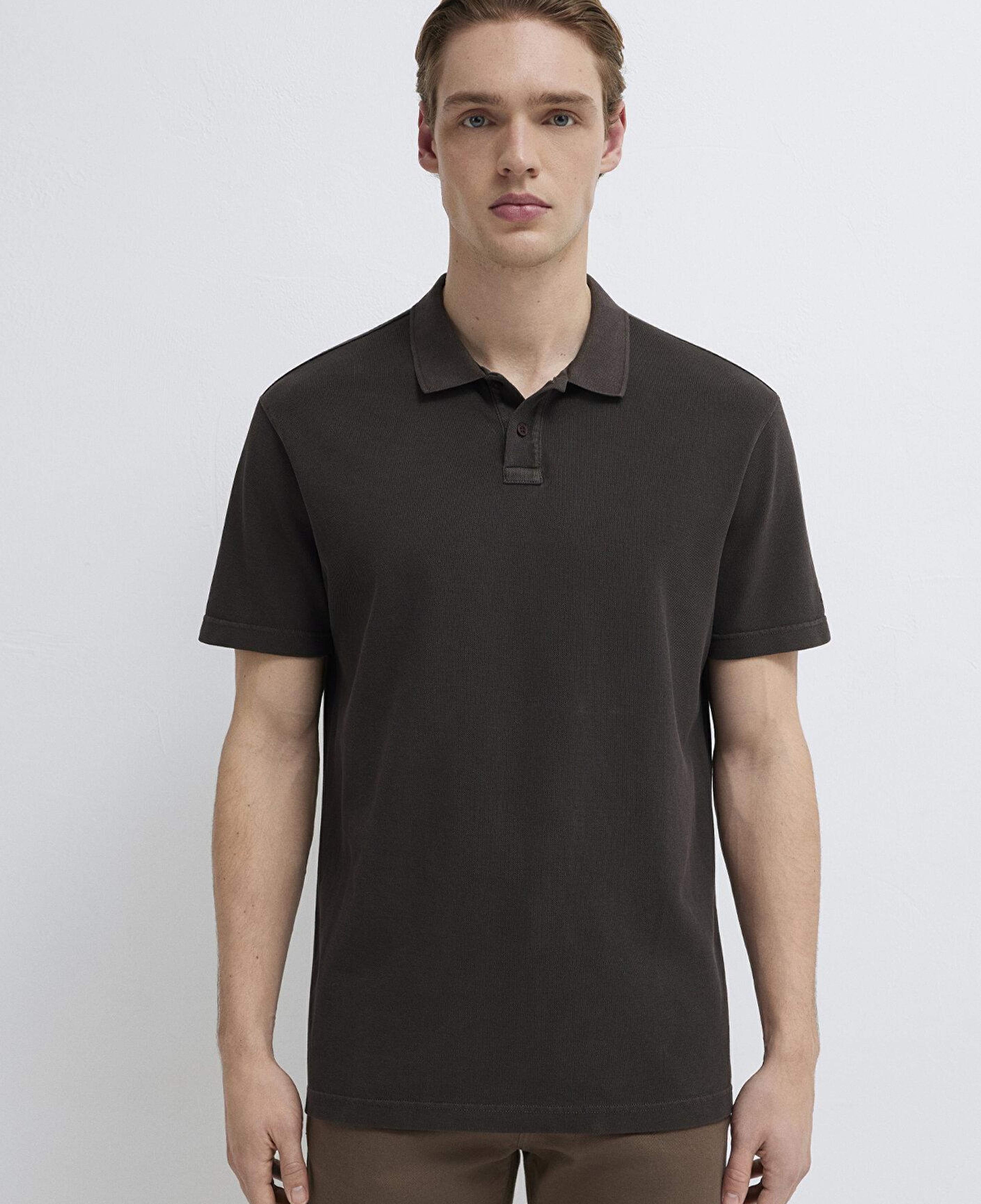 Mavi Kahverengi Polo Tişört Loose Fit / Bol Rahat Kesim 0613311-70219