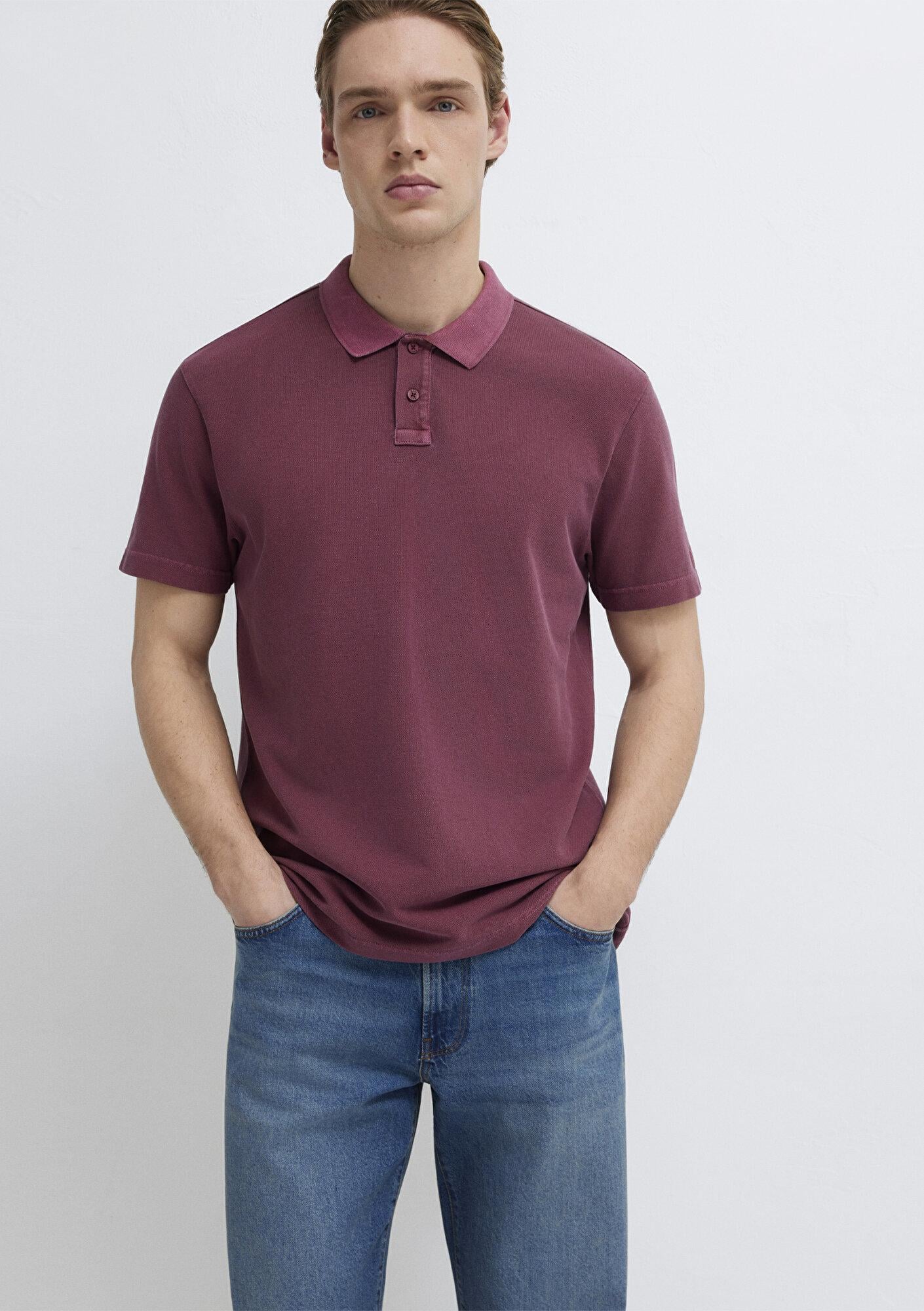 Mavi Bordo Polo Tişört Loose Fit / Bol Rahat Kesim 0613311-70426