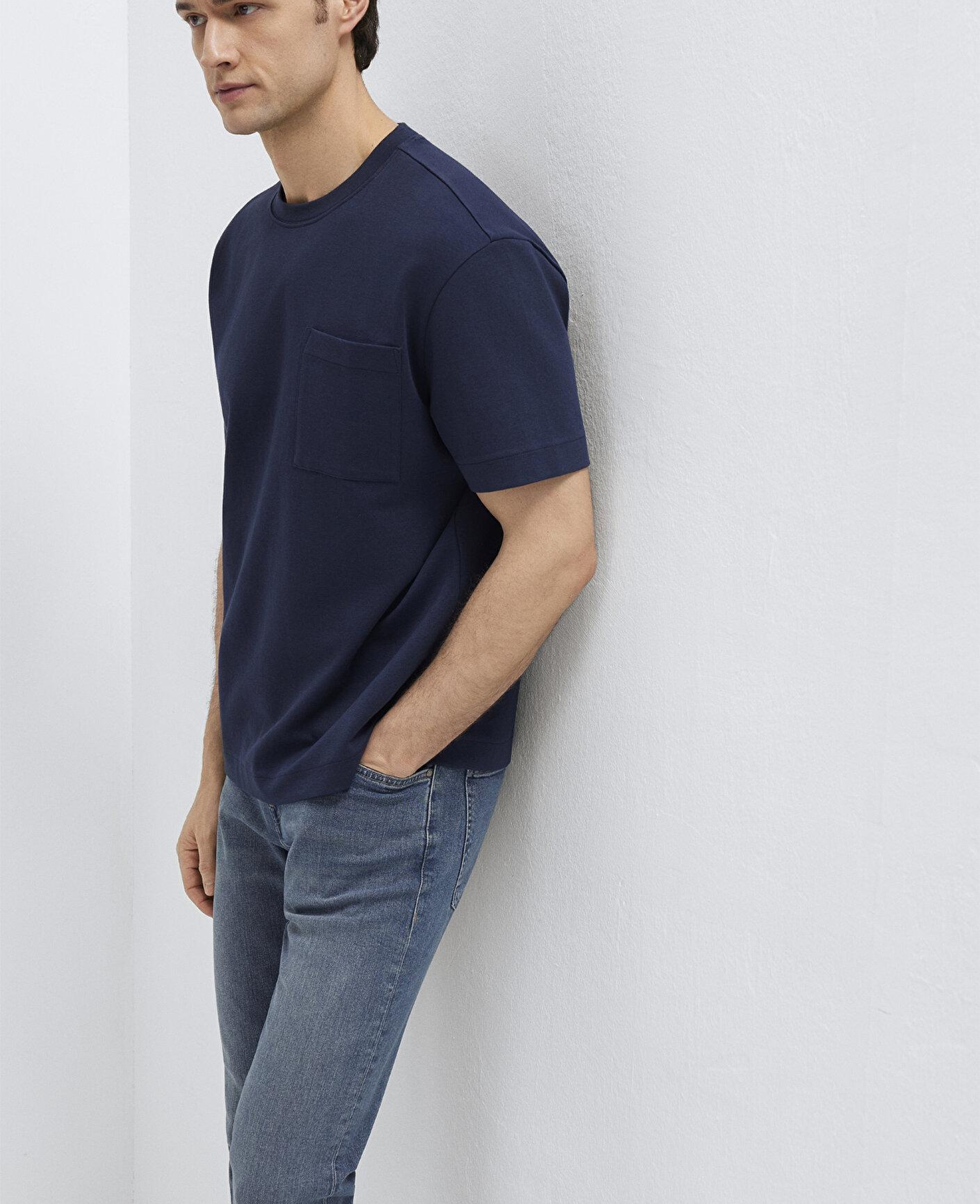 Mavi Cepli Lacivert Basic Tişört Loose Fit / Bol Rahat Kesim 0613339-86623
