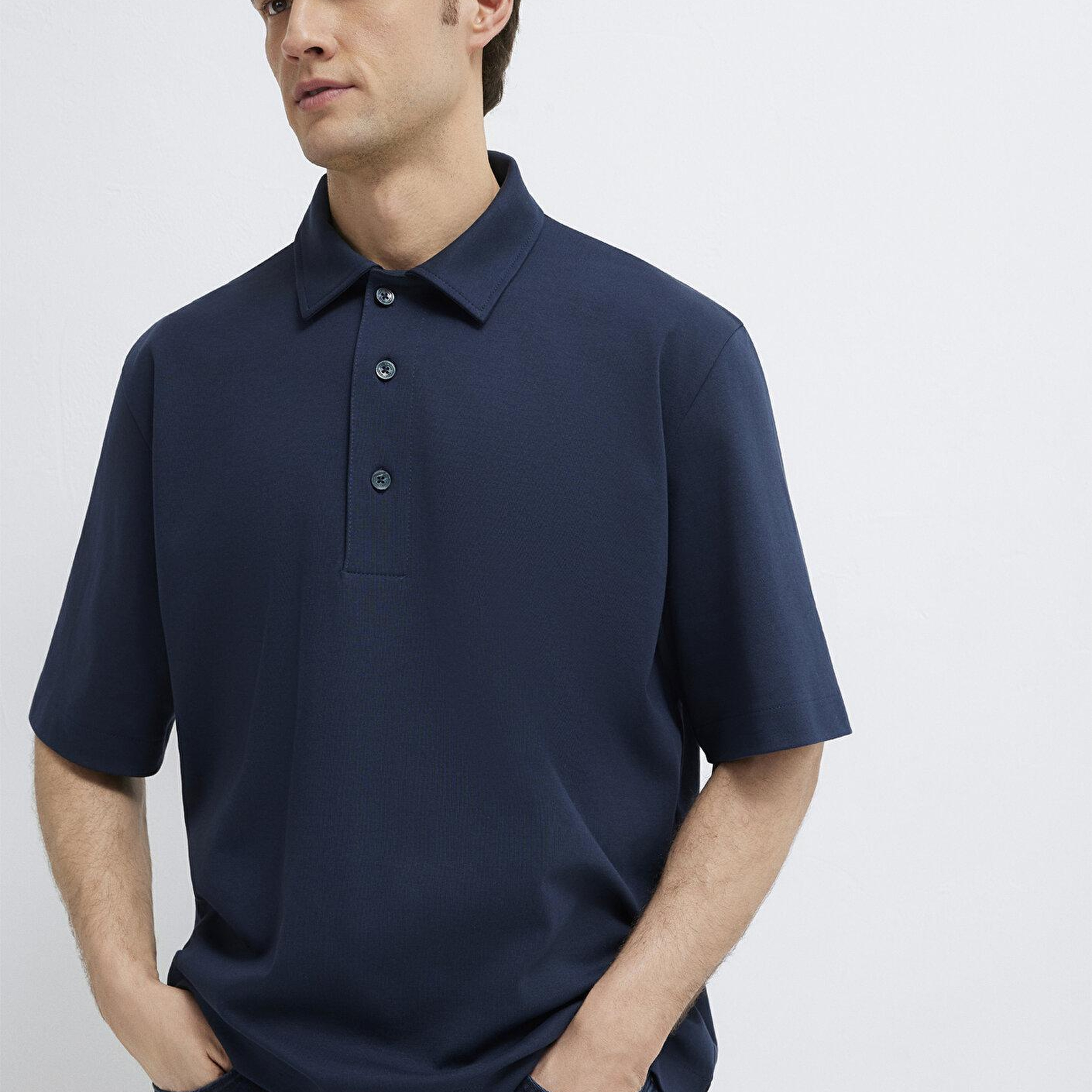 Mavi Lacivert Polo Tişört Loose Fit / Bol Rahat Kesim 0613344-86623