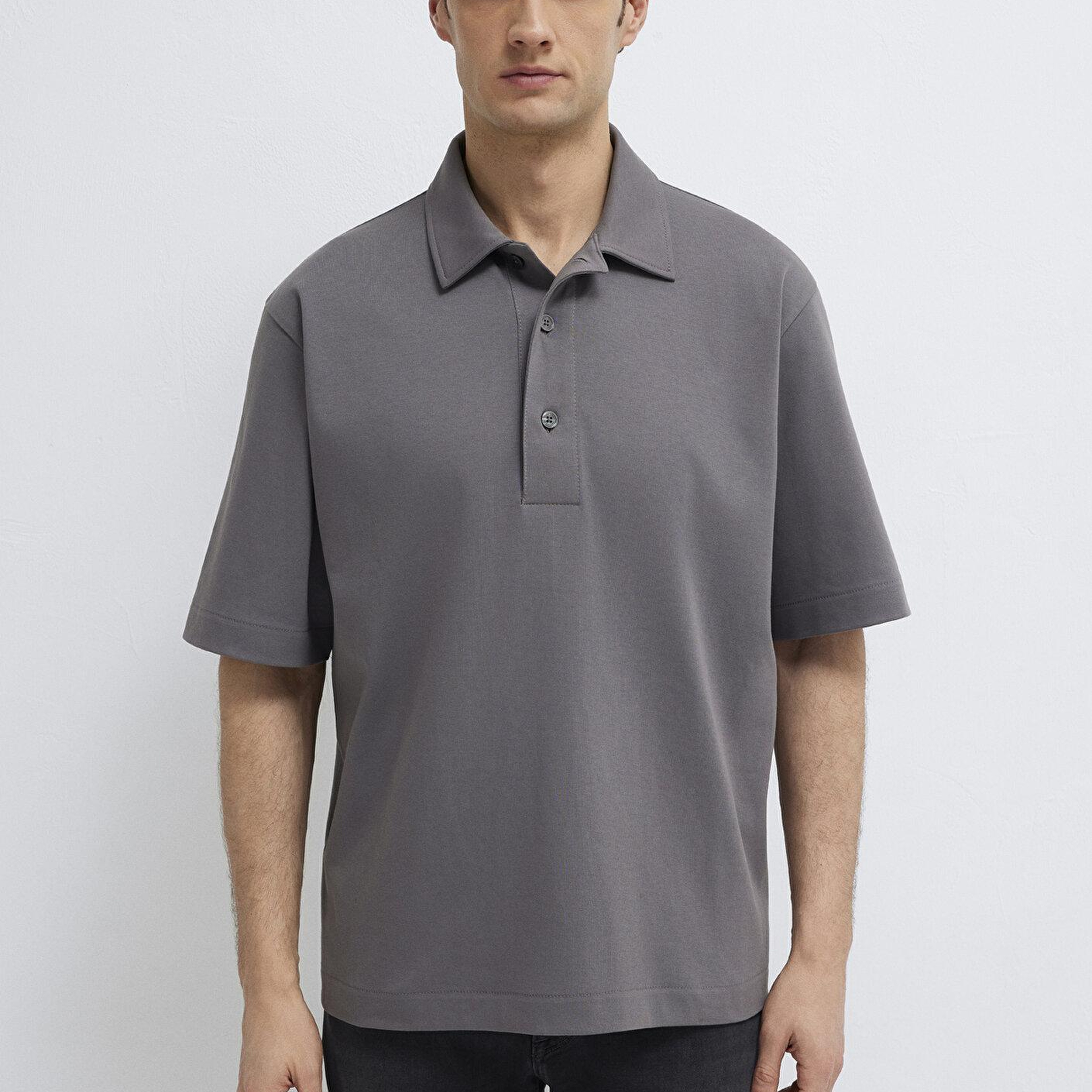 Mavi Antrasit Polo Tişört Loose Fit / Bol Rahat Kesim 0613344-90721