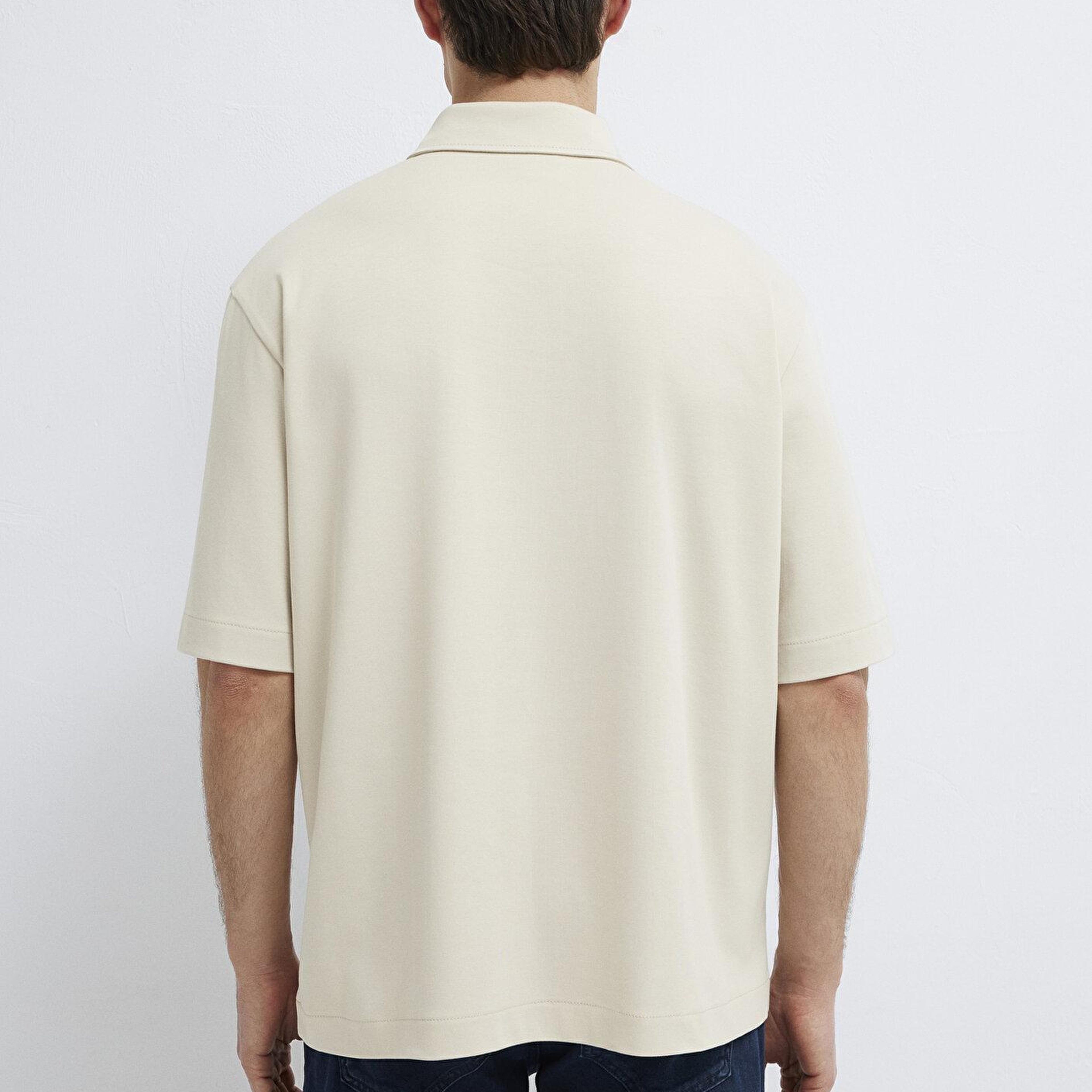 Mavi Bej Polo Tişört Loose Fit / Bol Rahat Kesim 0613344-70144