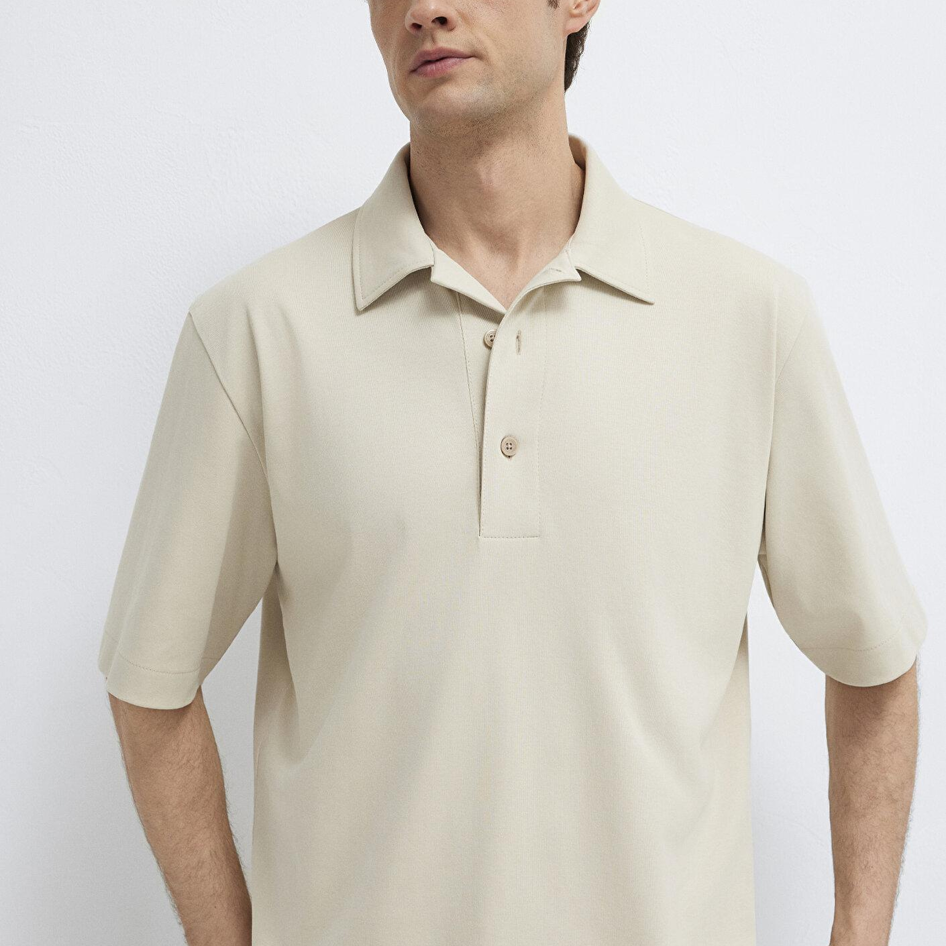 Mavi Bej Polo Tişört Loose Fit / Bol Rahat Kesim 0613344-70144