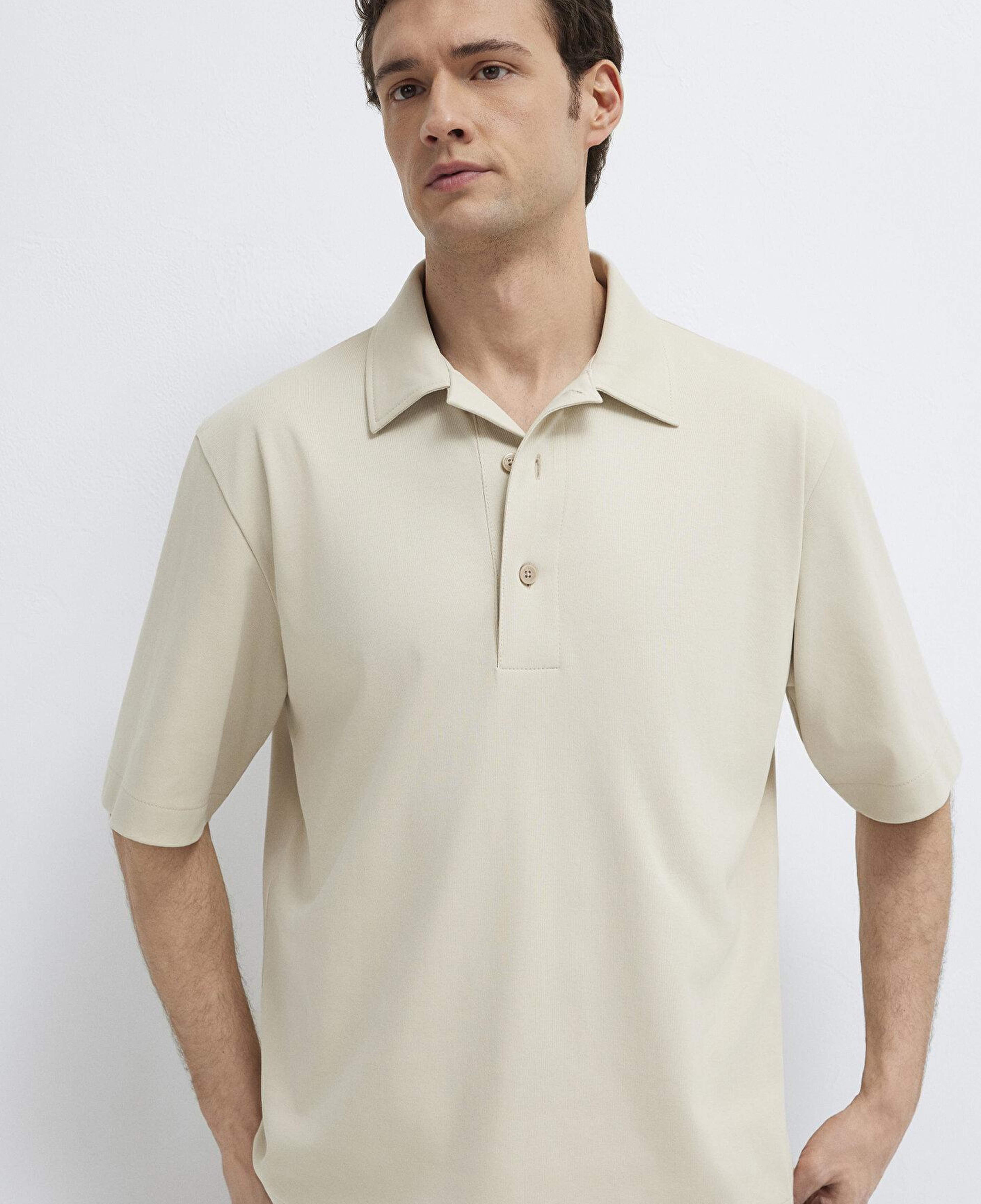 Mavi Bej Polo Tişört Loose Fit / Bol Rahat Kesim 0613344-70144