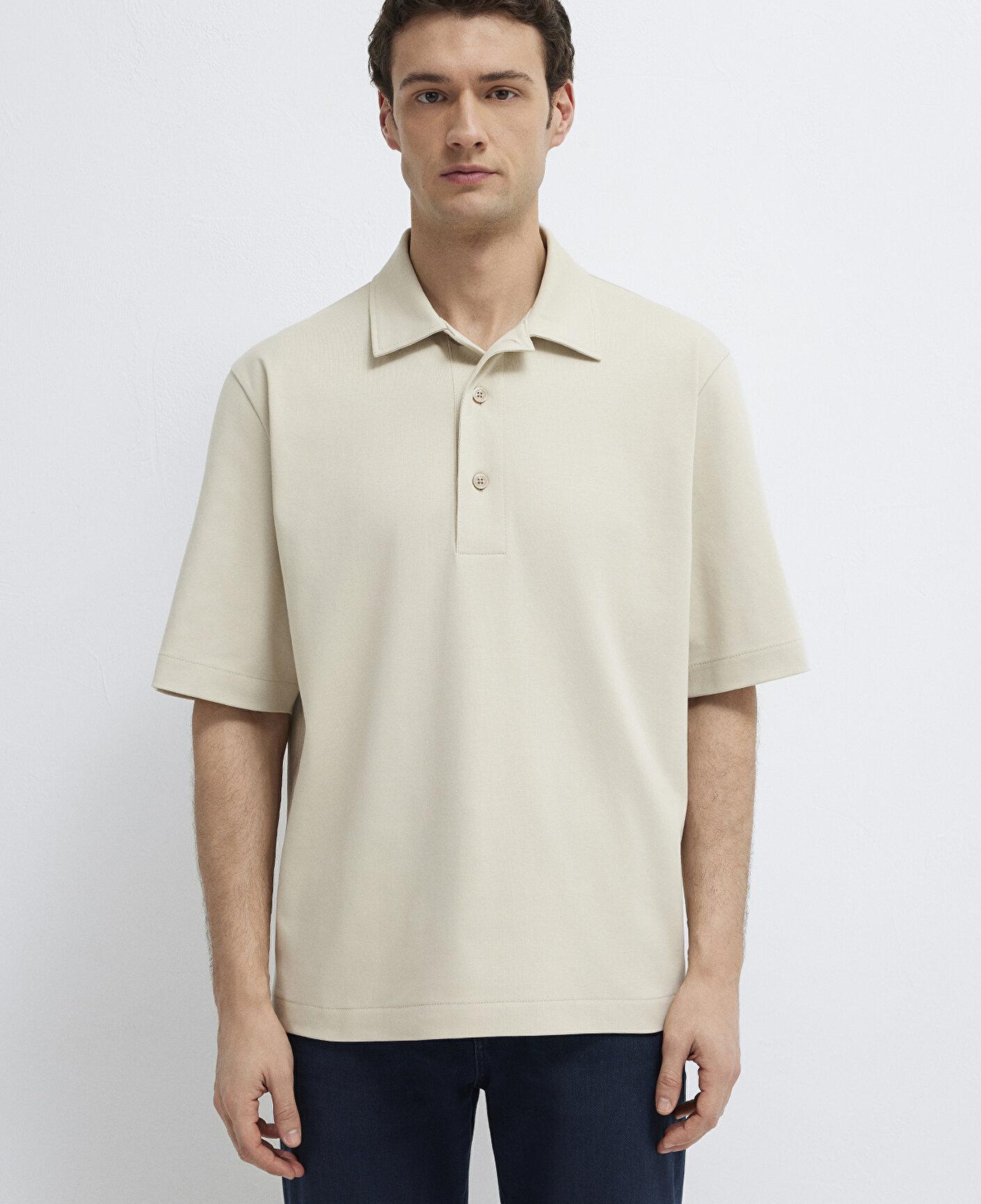 Mavi Bej Polo Tişört Loose Fit / Bol Rahat Kesim 0613344-70144