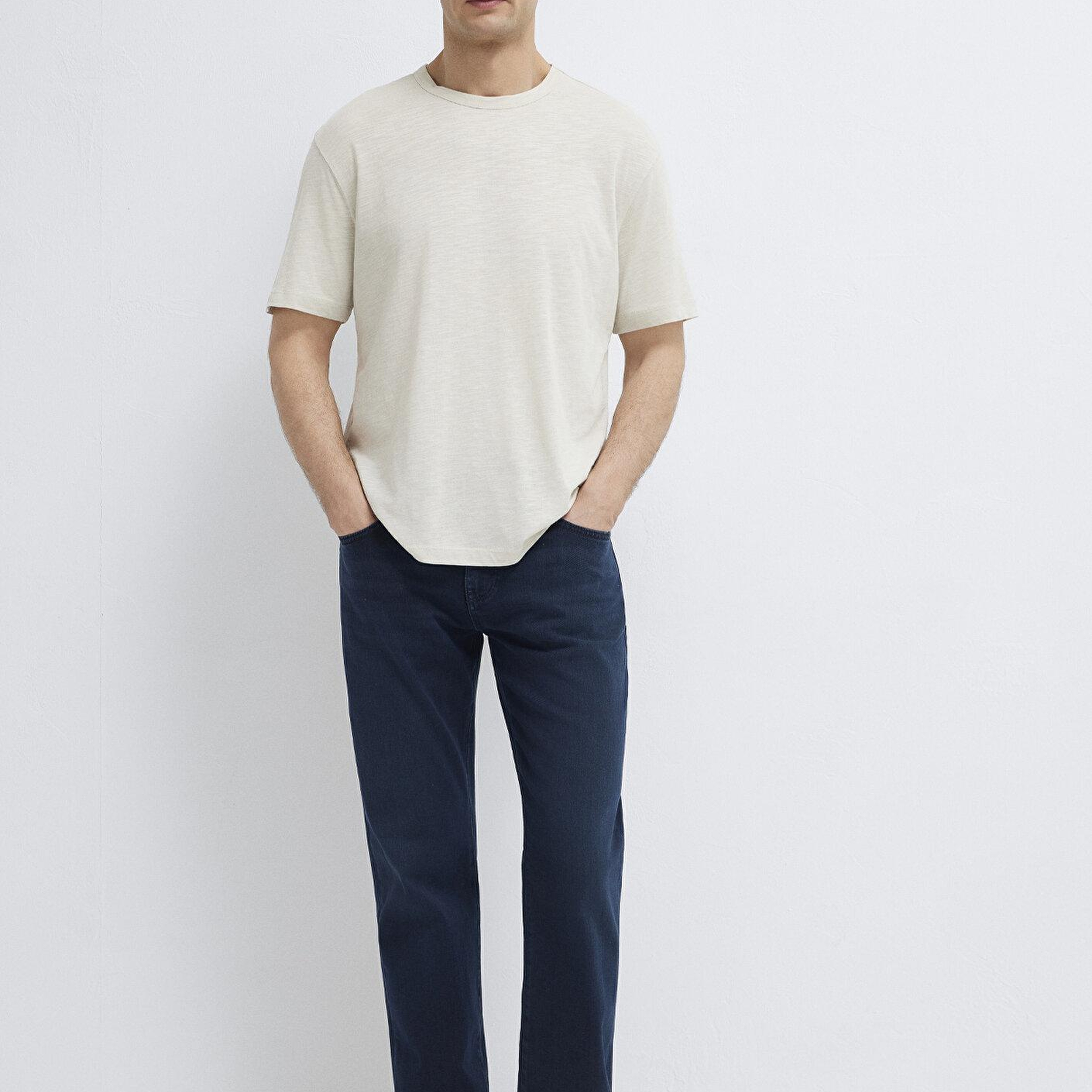Mavi Bej Basic Tişört Loose Fit / Bol Rahat Kesim 0613460-70144