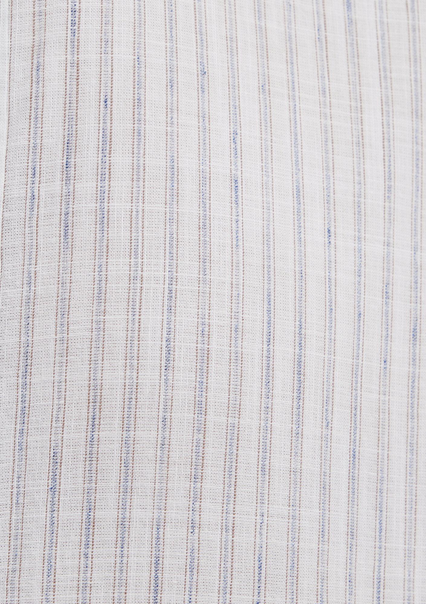 Mavi Keten Karışımlı Çizgili Ekru Gömlek Regular Fit / Normal Kesim 0212004-91559