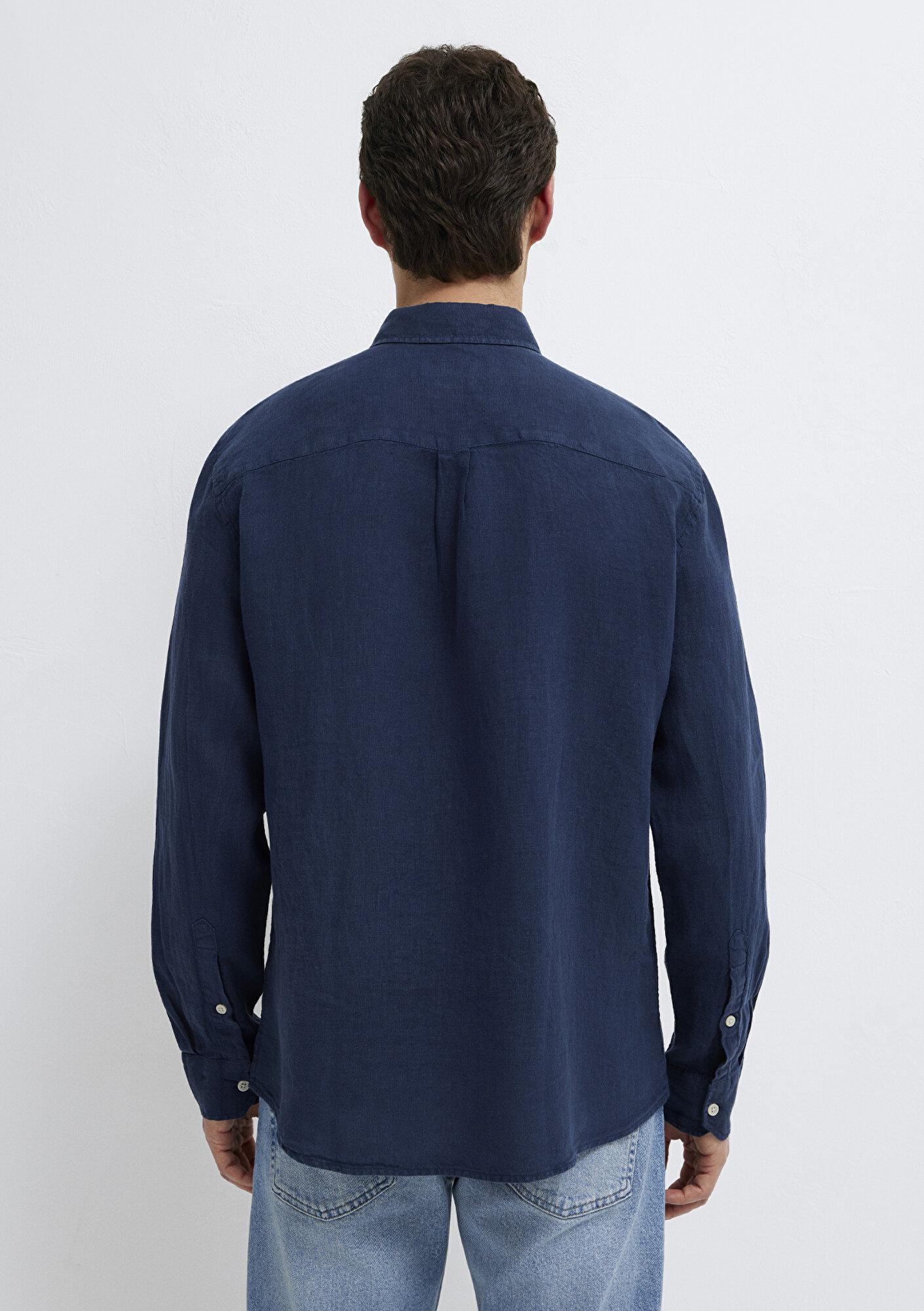 Mavi Lacivert Keten Gömlek Regular Fit / Normal Kesim 0211472-82318