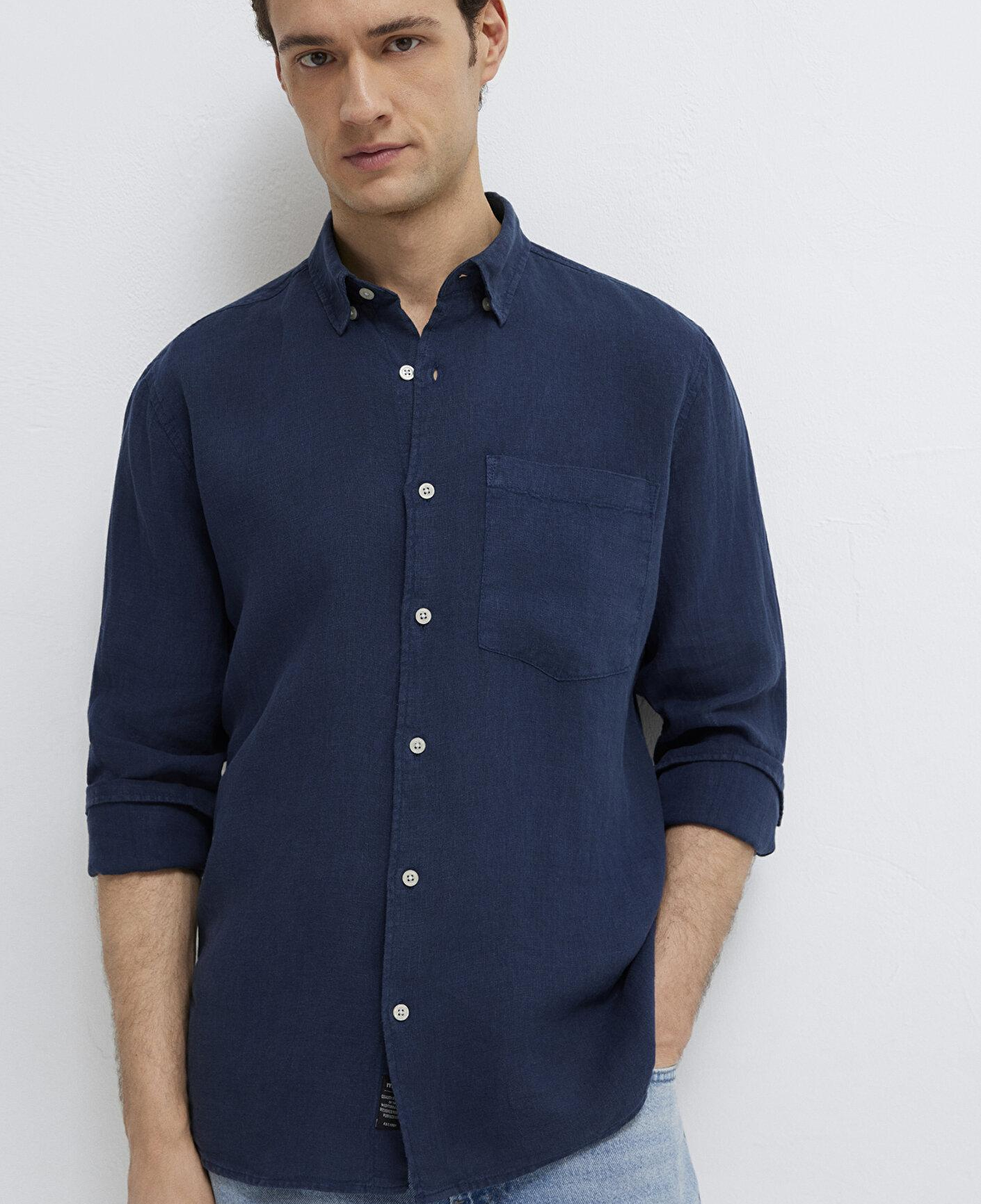 Mavi Lacivert Keten Gömlek Regular Fit / Normal Kesim 0211472-82318