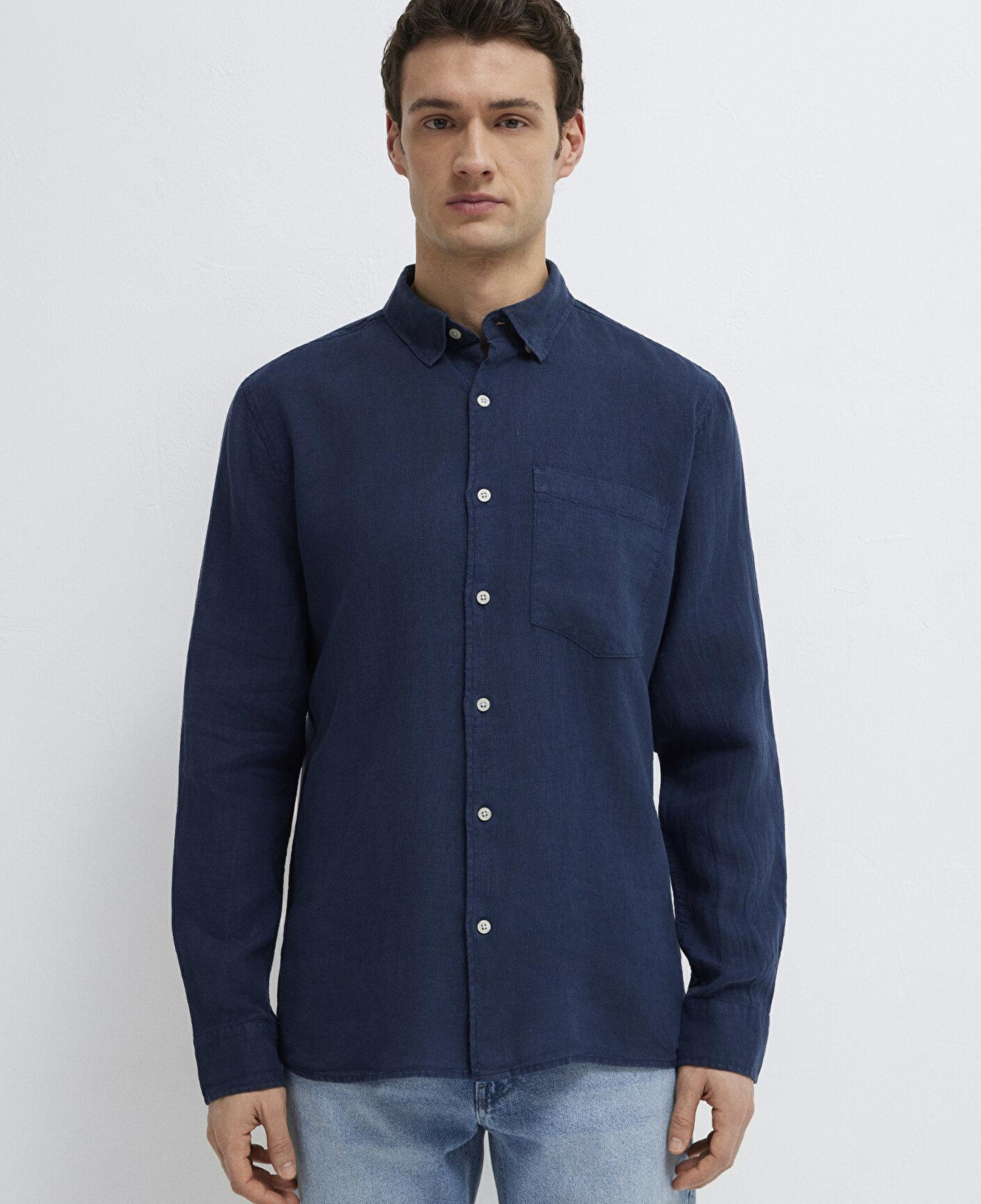 Mavi Lacivert Keten Gömlek Regular Fit / Normal Kesim 0211472-82318