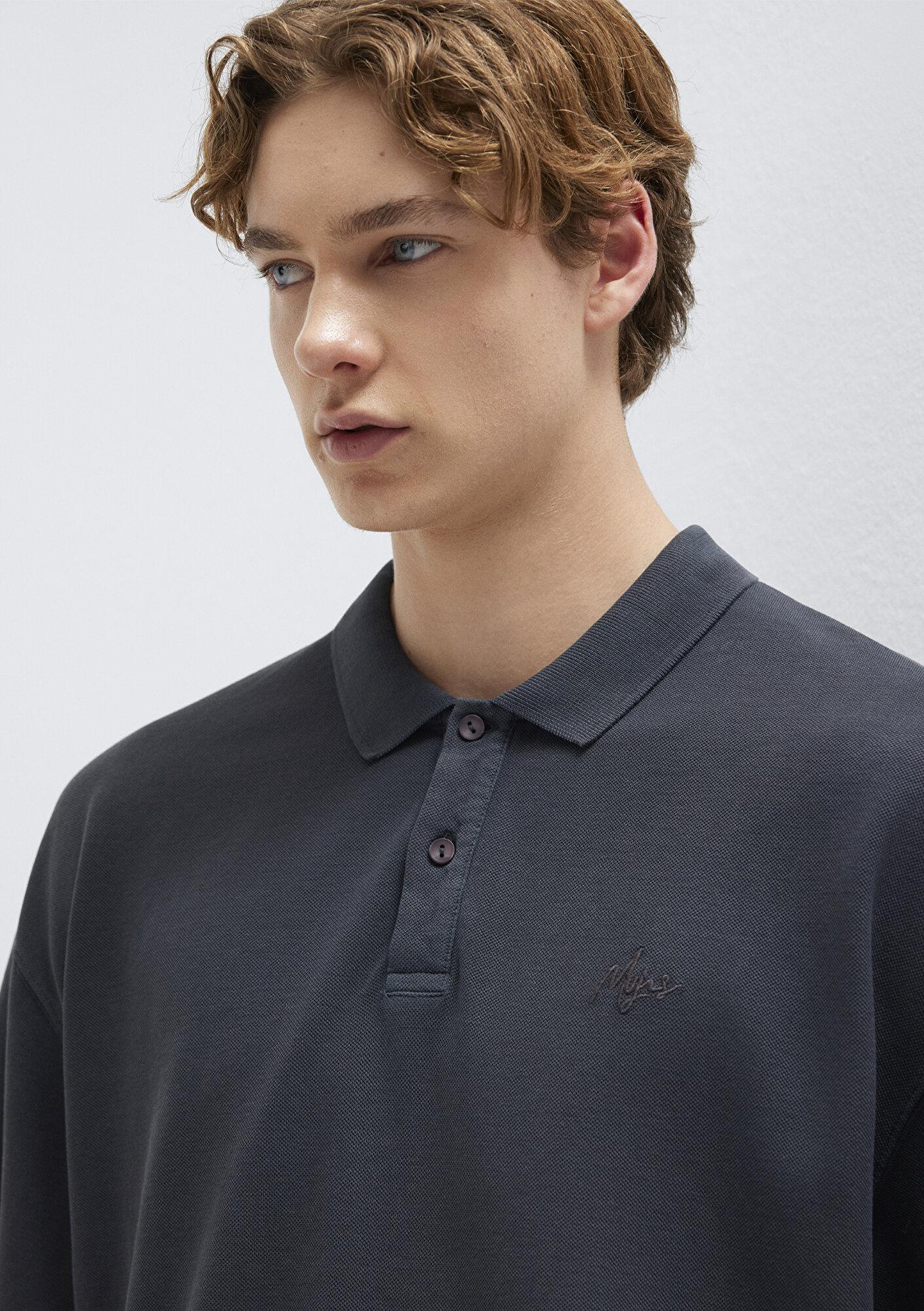 Mavi Antrasit Tişört Oversize / Geniş Kesim 0613619-80106