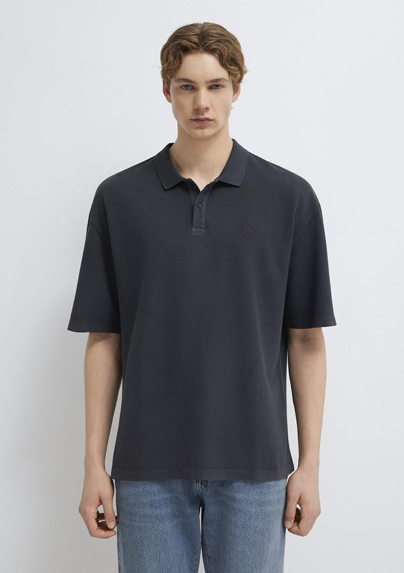 Mavi Antrasit Tişört Oversize / Geniş Kesim 0613619-80106