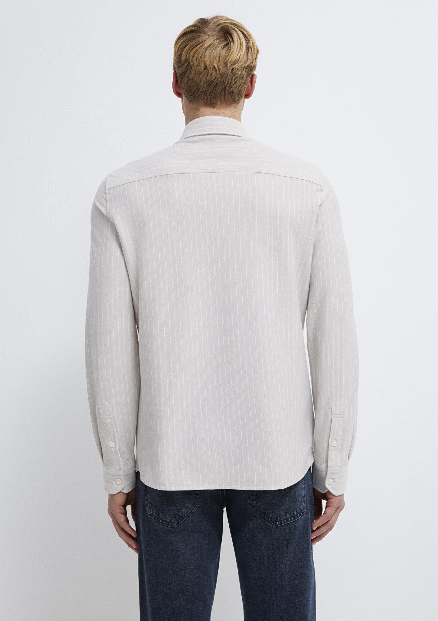 Mavi Çizgili Gri Gömlek Slim Fit / Dar Kesim 0211858-91410