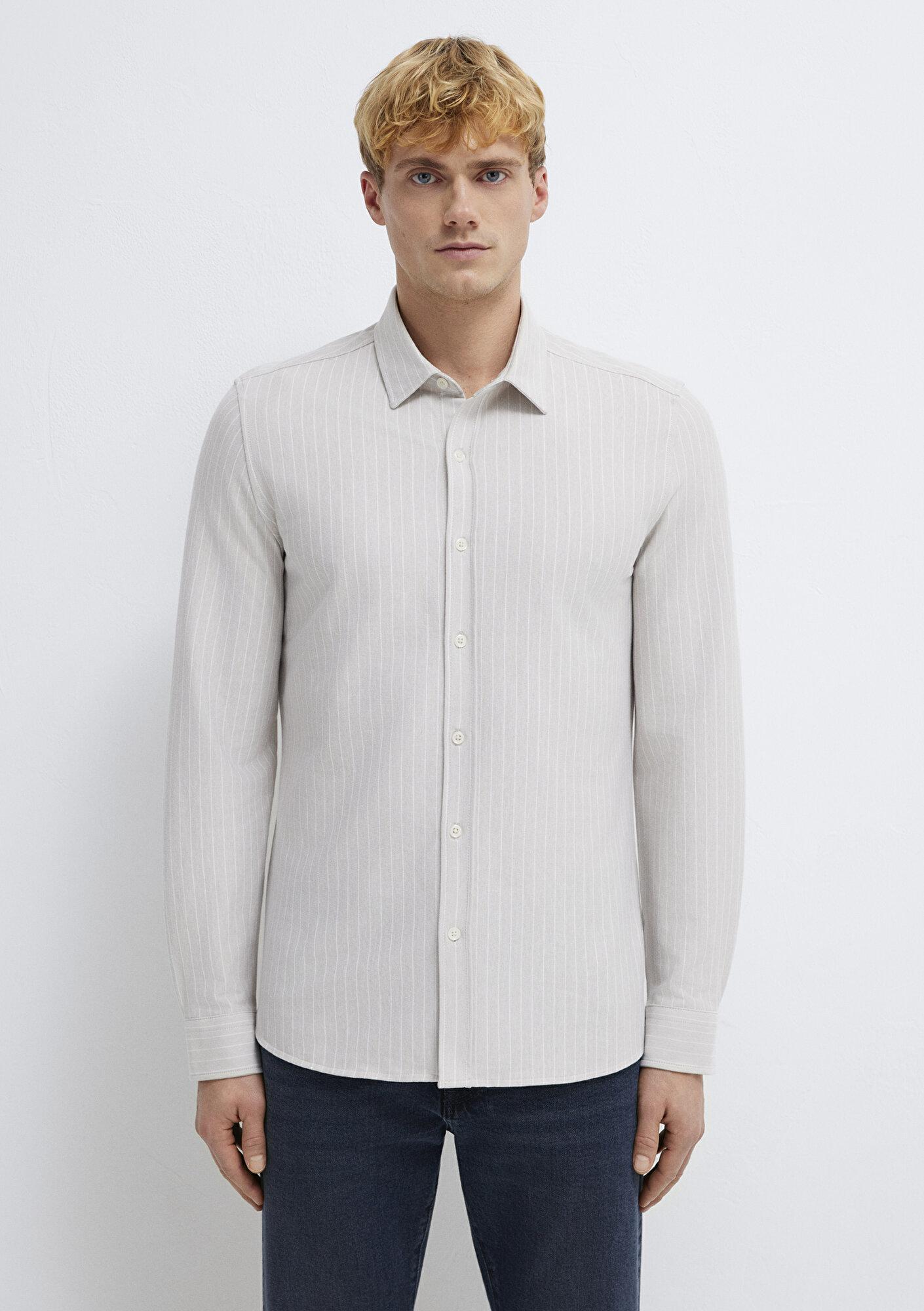 Mavi Çizgili Gri Gömlek Slim Fit / Dar Kesim 0211858-91410