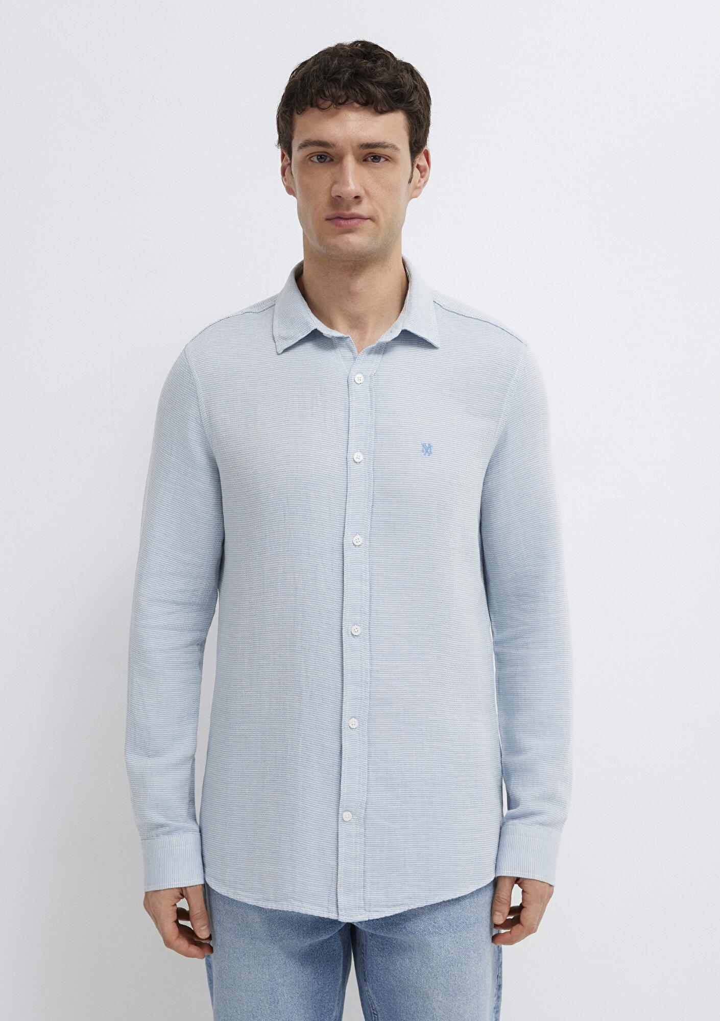 Mavi Mühür Logo Nakışlı Mavi Gömlek Slim Fit / Dar Kesim 0211899-86659