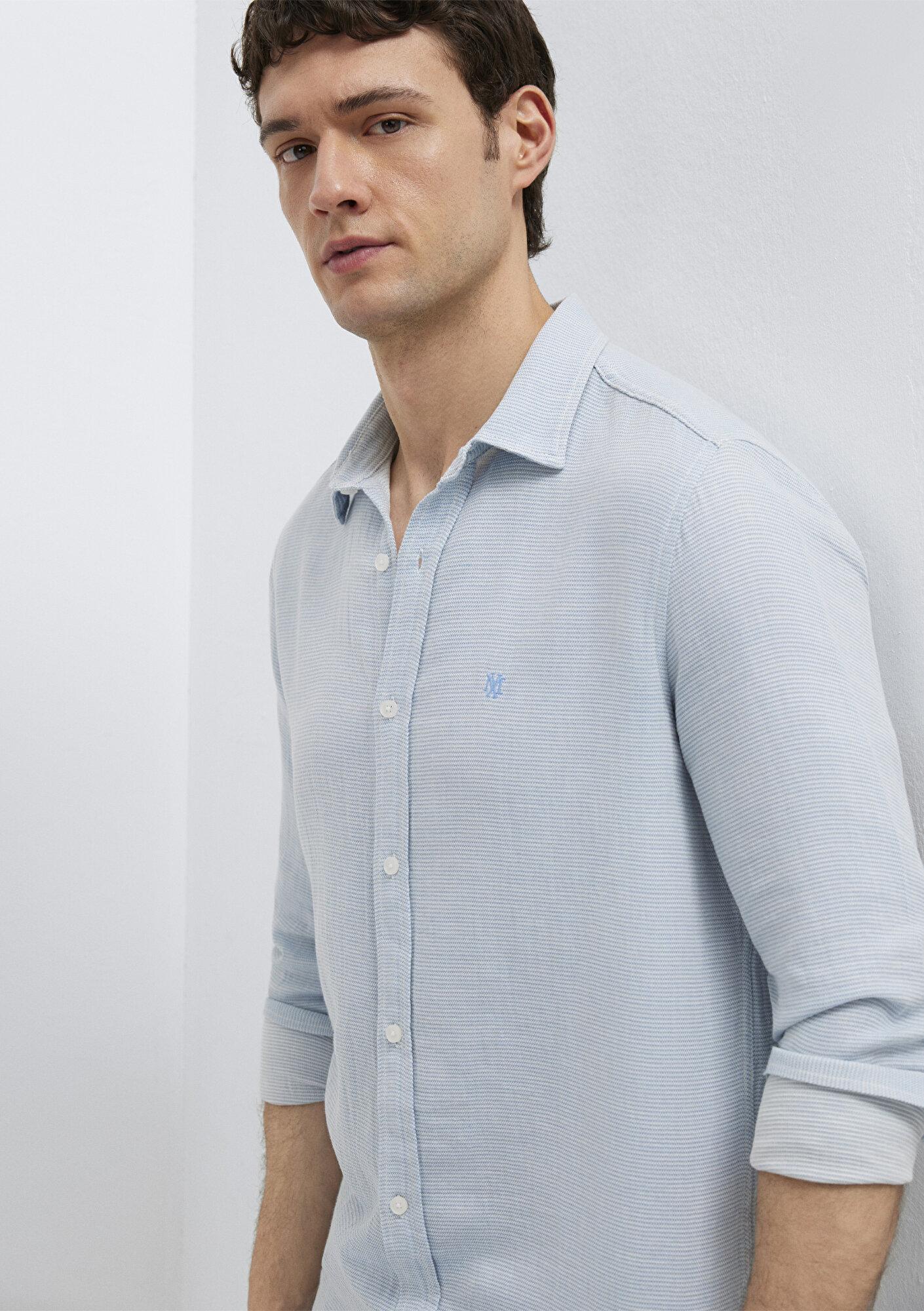 Mavi Mühür Logo Nakışlı Mavi Gömlek Slim Fit / Dar Kesim 0211899-86659