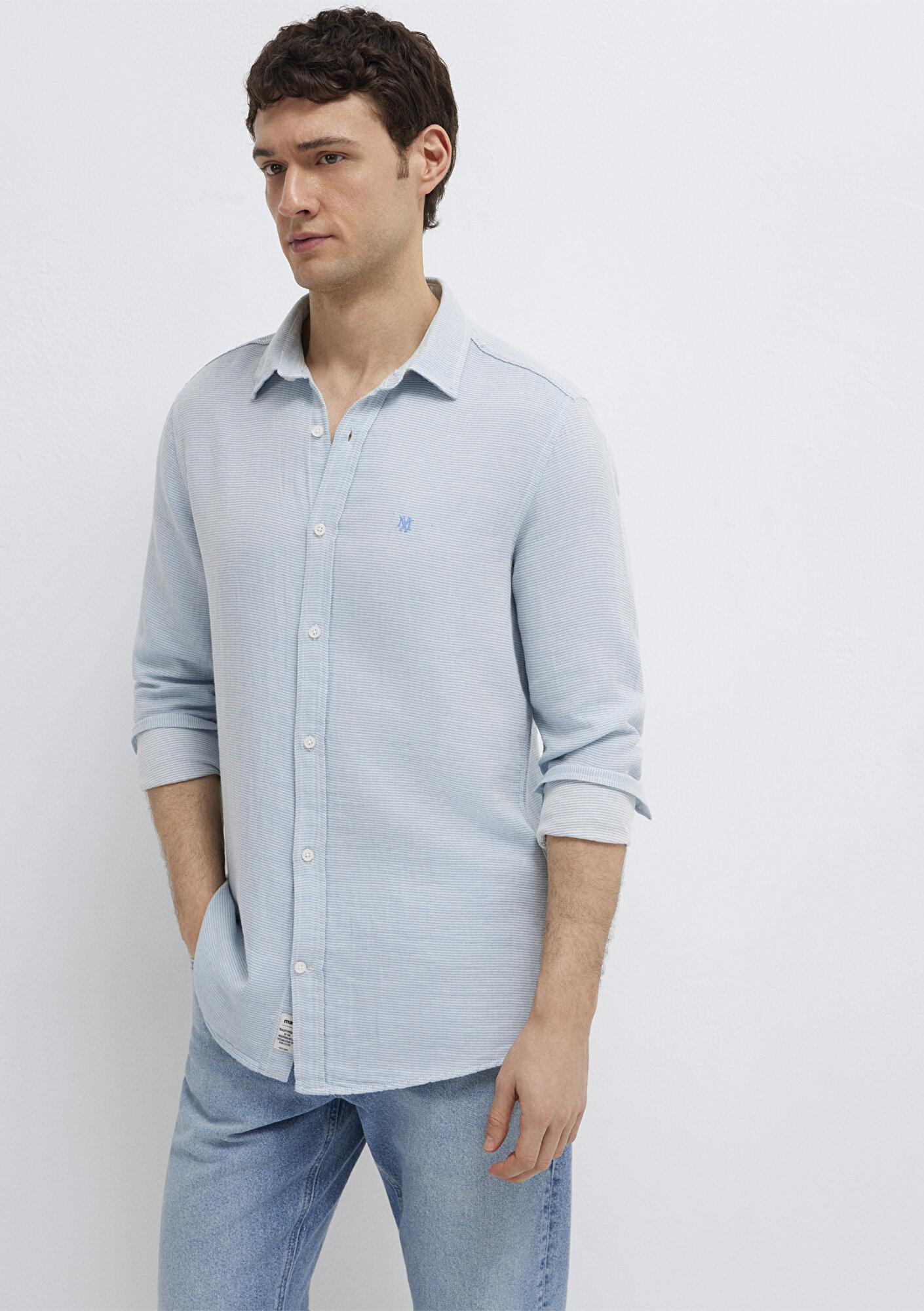 Mavi Mühür Logo Nakışlı Mavi Gömlek Slim Fit / Dar Kesim 0211899-86659