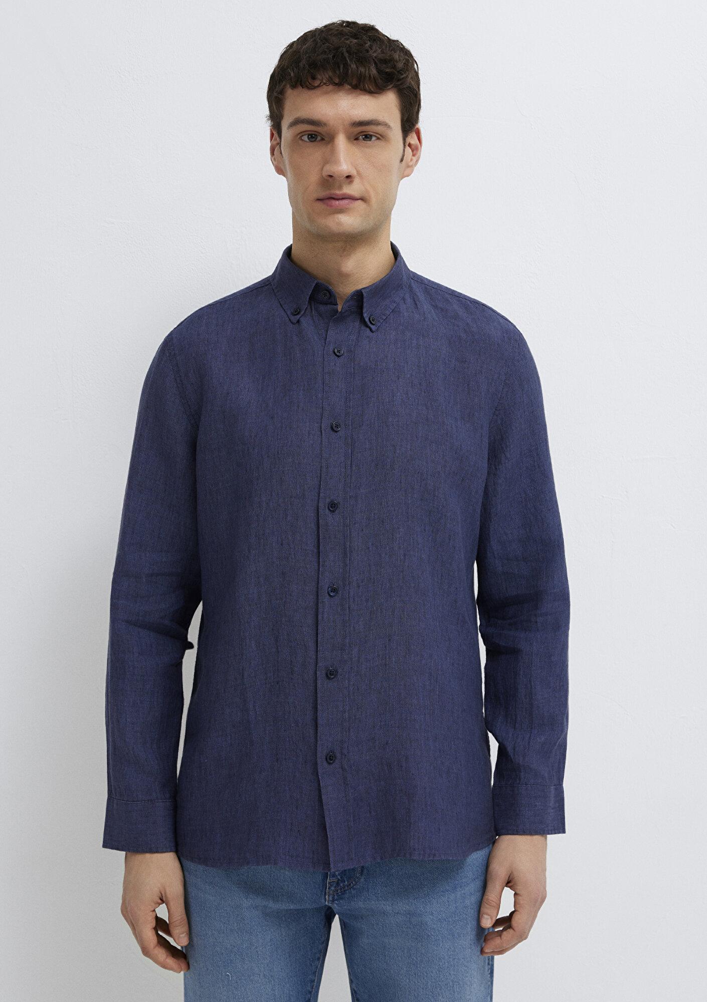 Mavi Lacivert Keten Gömlek Regular Fit / Normal Kesim 0211961-70718