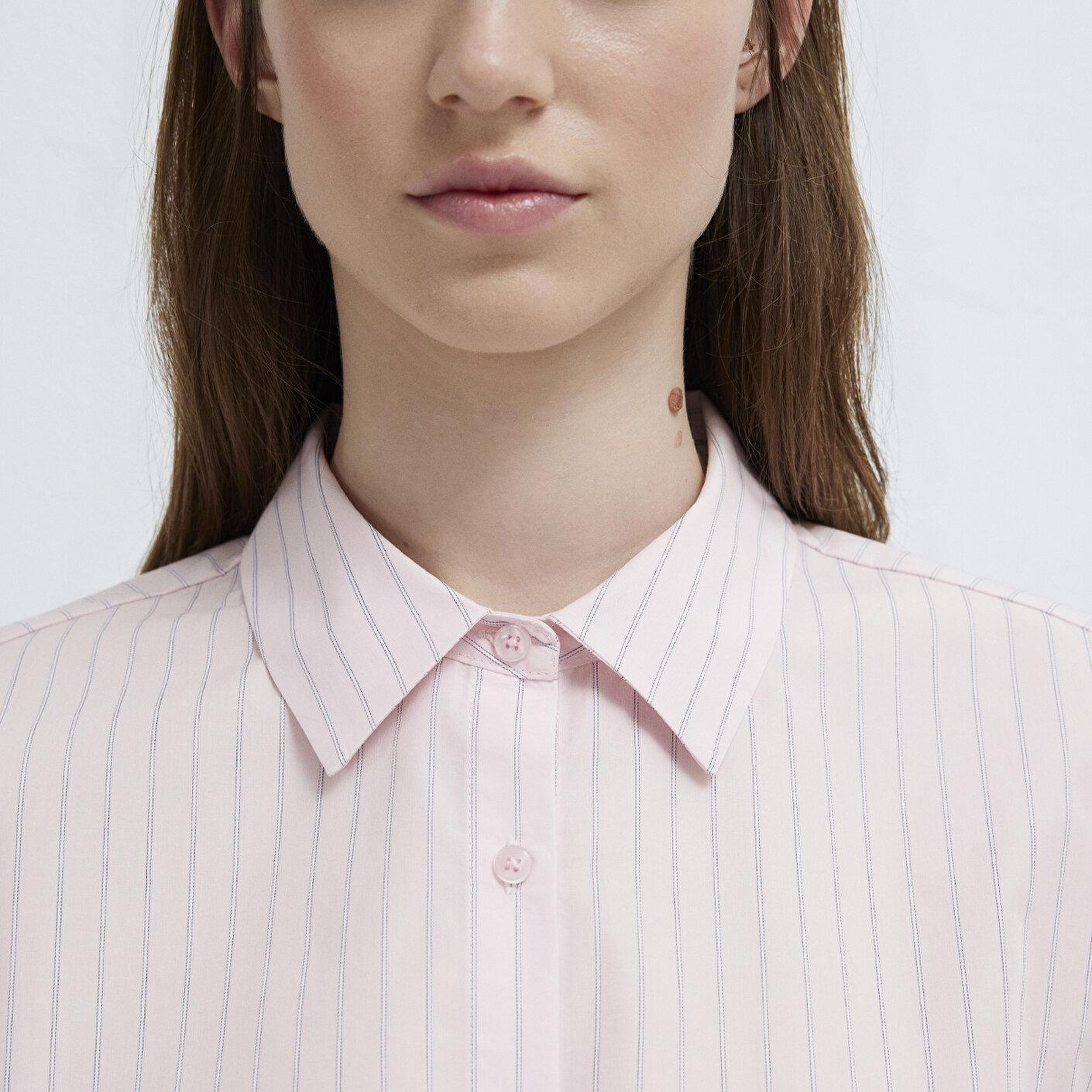Mavi Çizgili Pembe Crop Bluz 1211472-91599