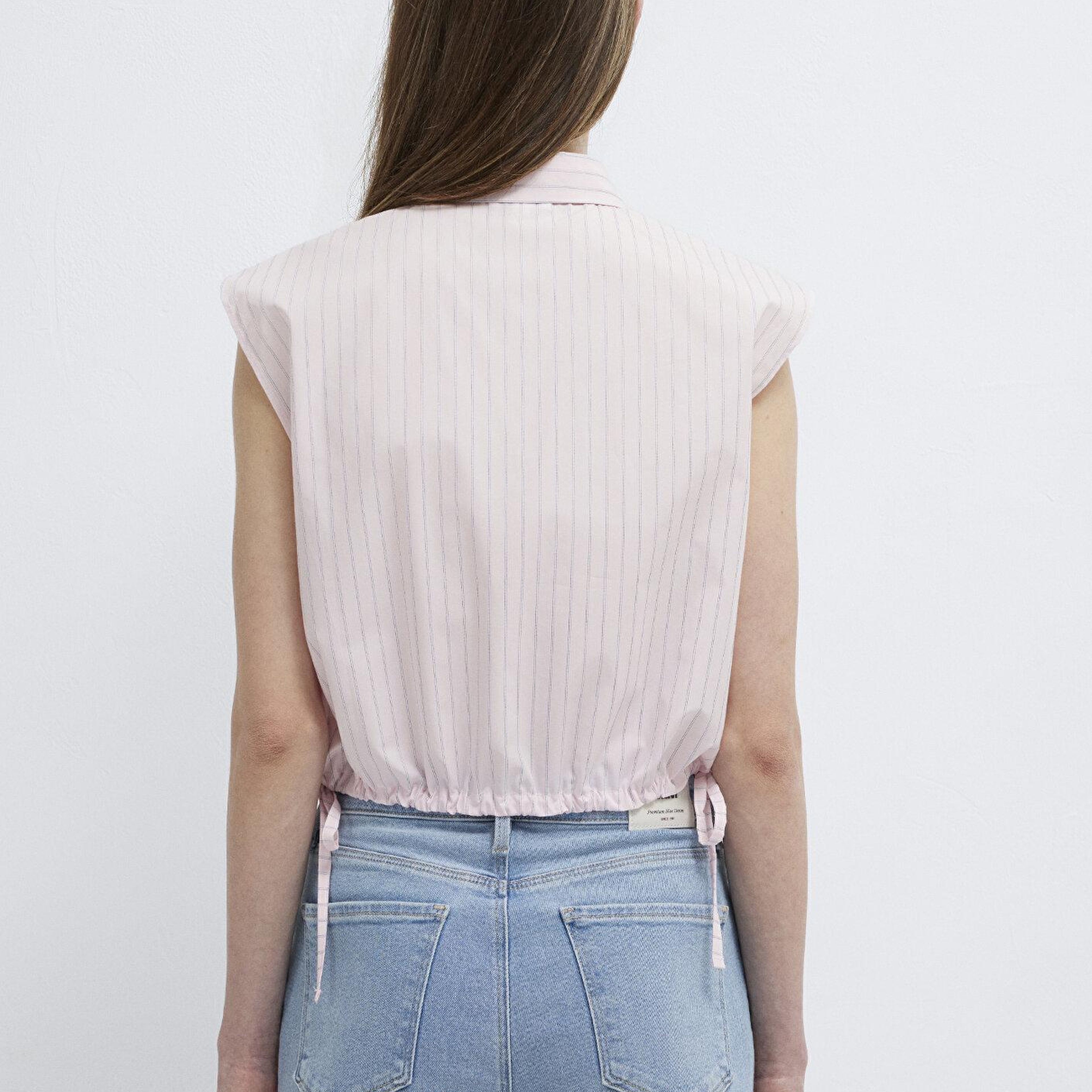 Mavi Çizgili Pembe Crop Bluz 1211472-91599