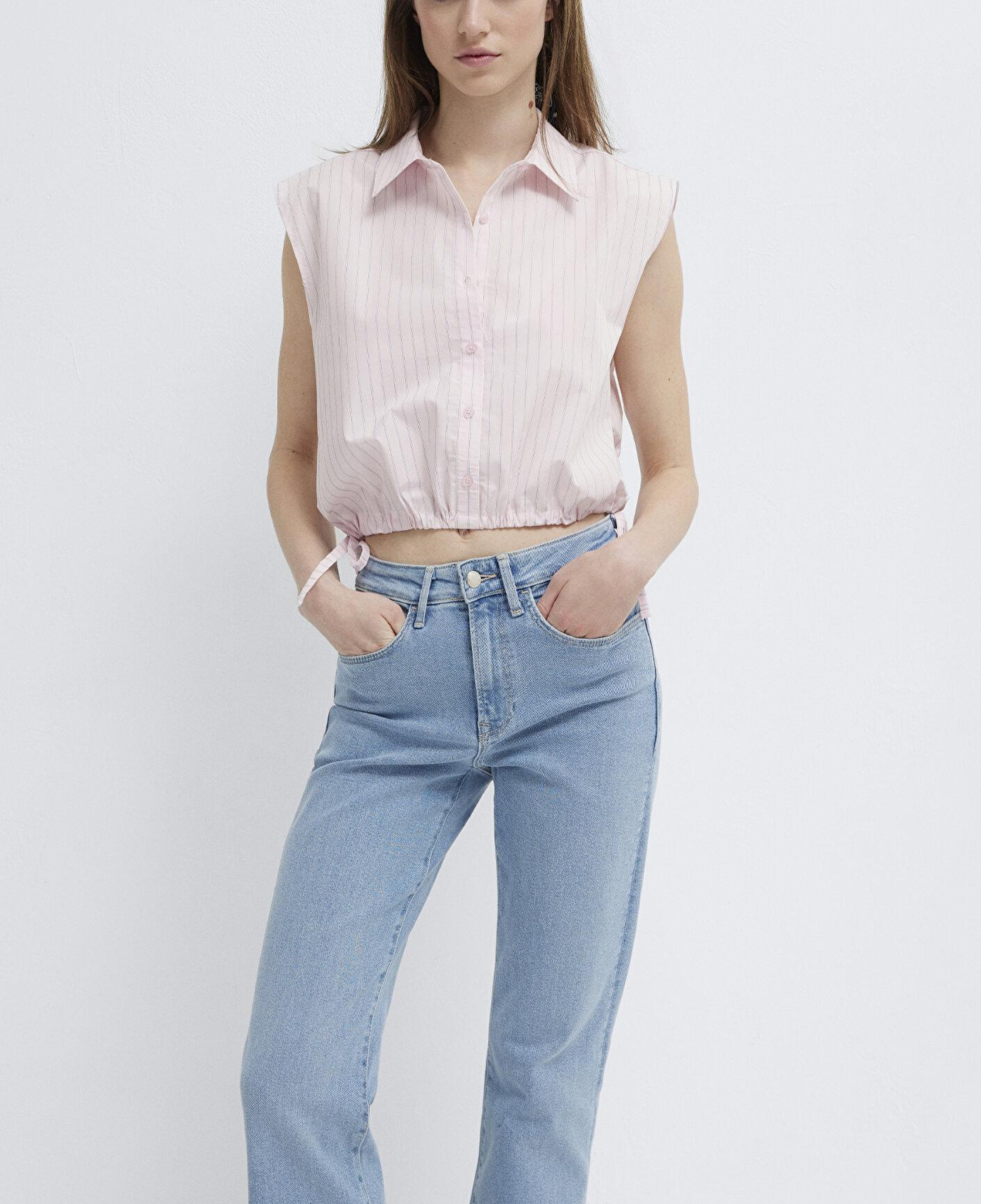 Mavi Çizgili Pembe Crop Bluz 1211472-91599