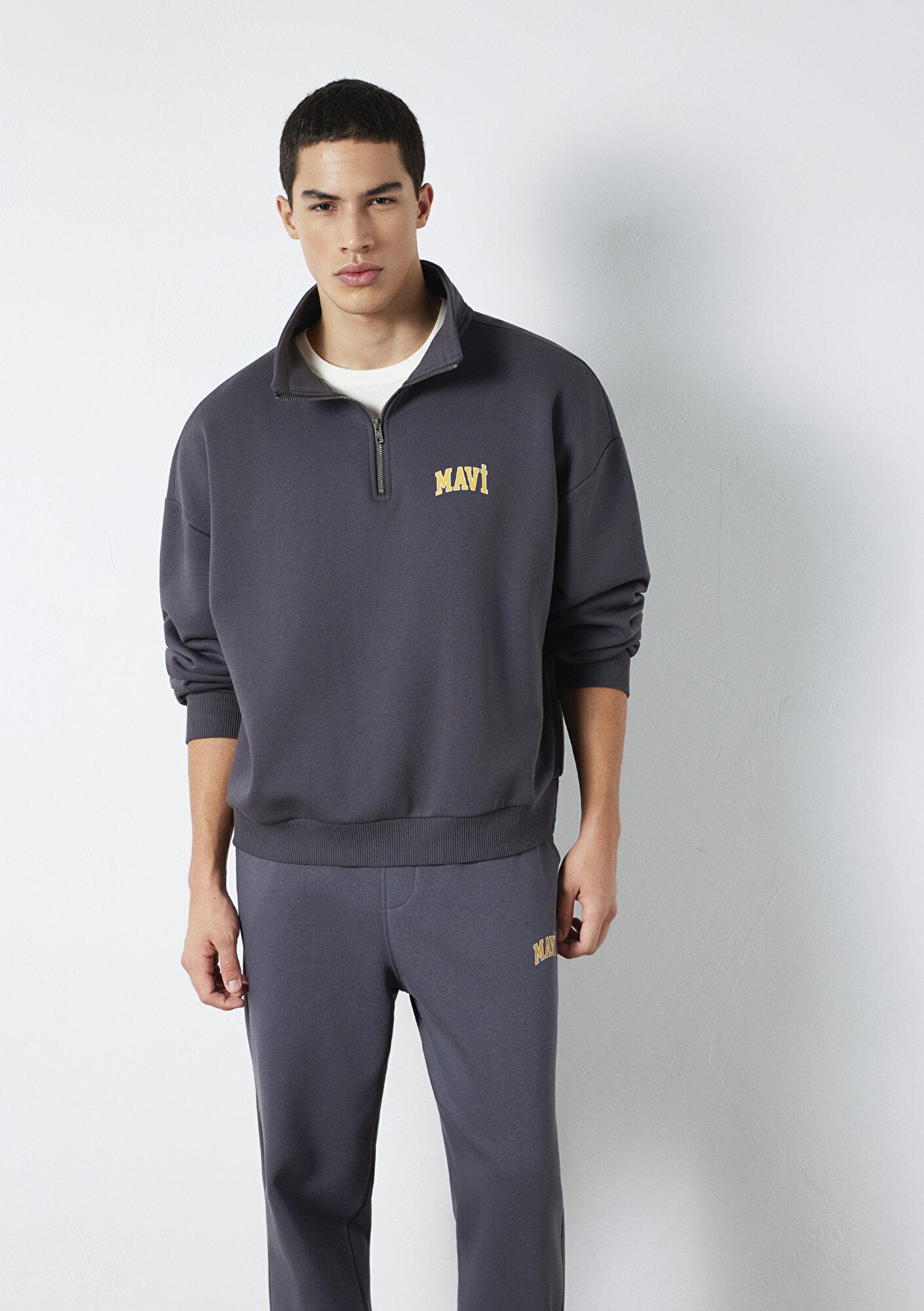 Mavi Mavi Logo Baskılı Yarı Fermuarlı Antrasit Sweatshirt 0S10208-70101