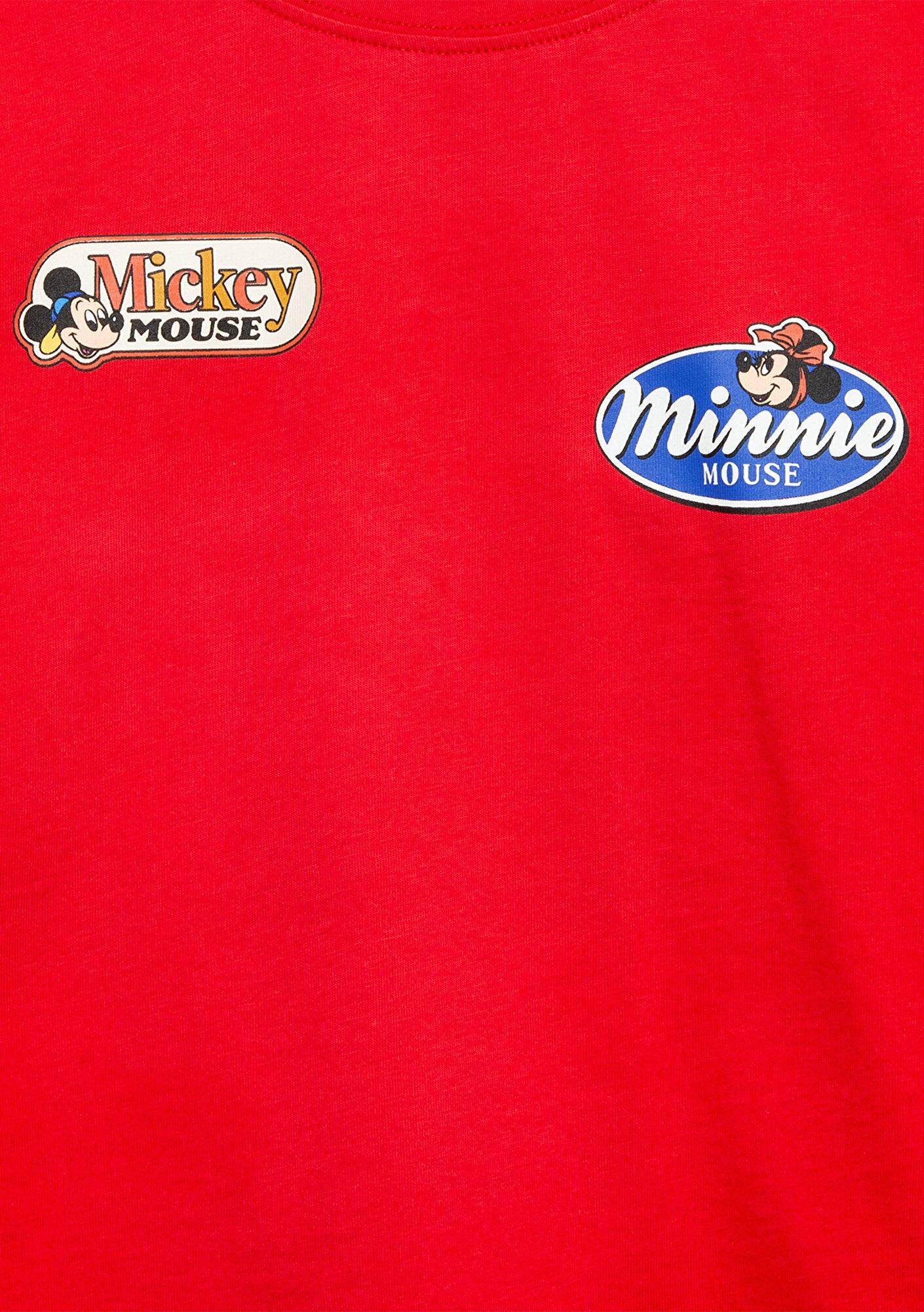 Mavi Mickey Mouse Baskılı Kırmızı Tişört Loose Fit / Bol Rahat Kesim 7610420-70478