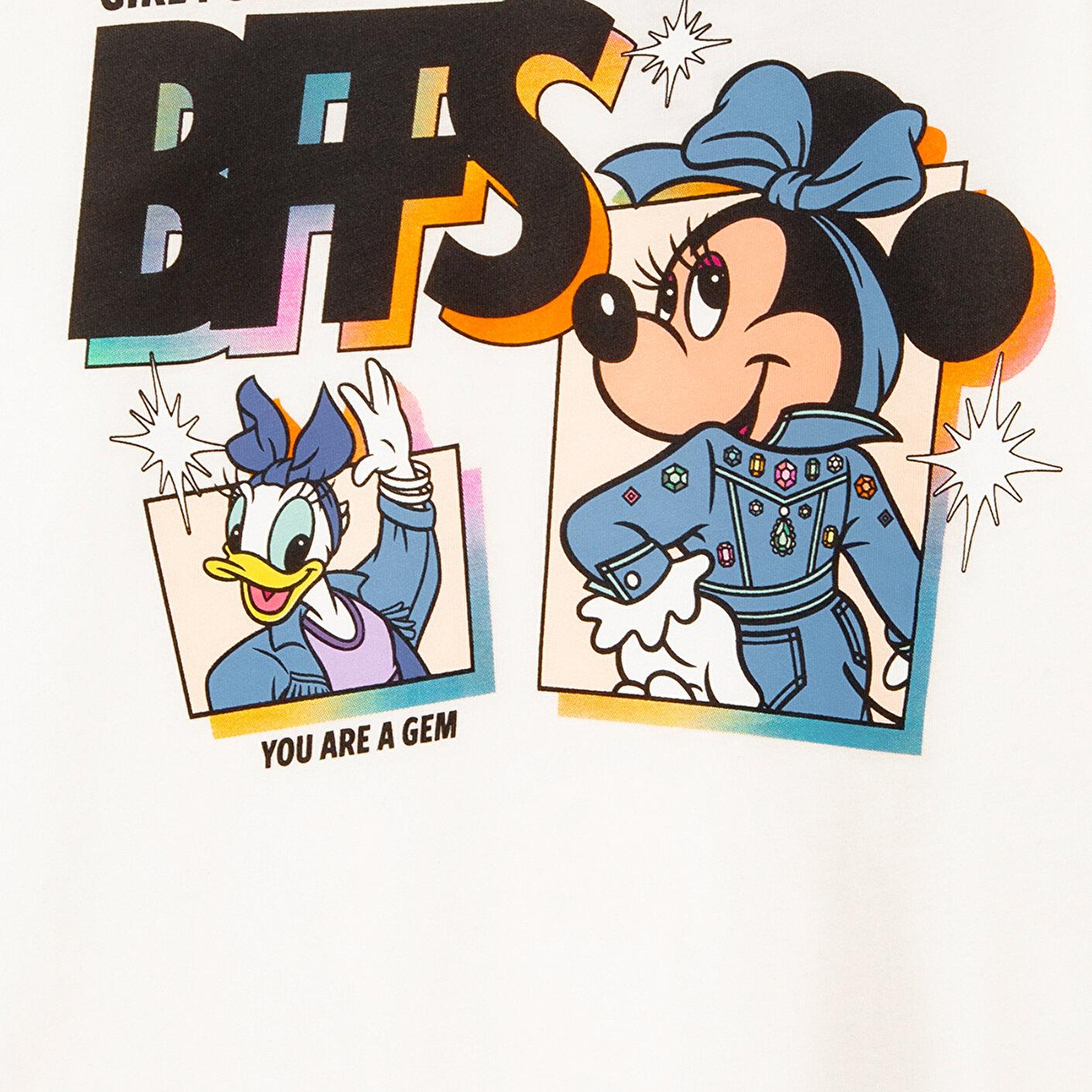 Mavi Mickey Mouse Baskılı Ekru Tişört Loose Fit / Bol Rahat Kesim 7610419-70057